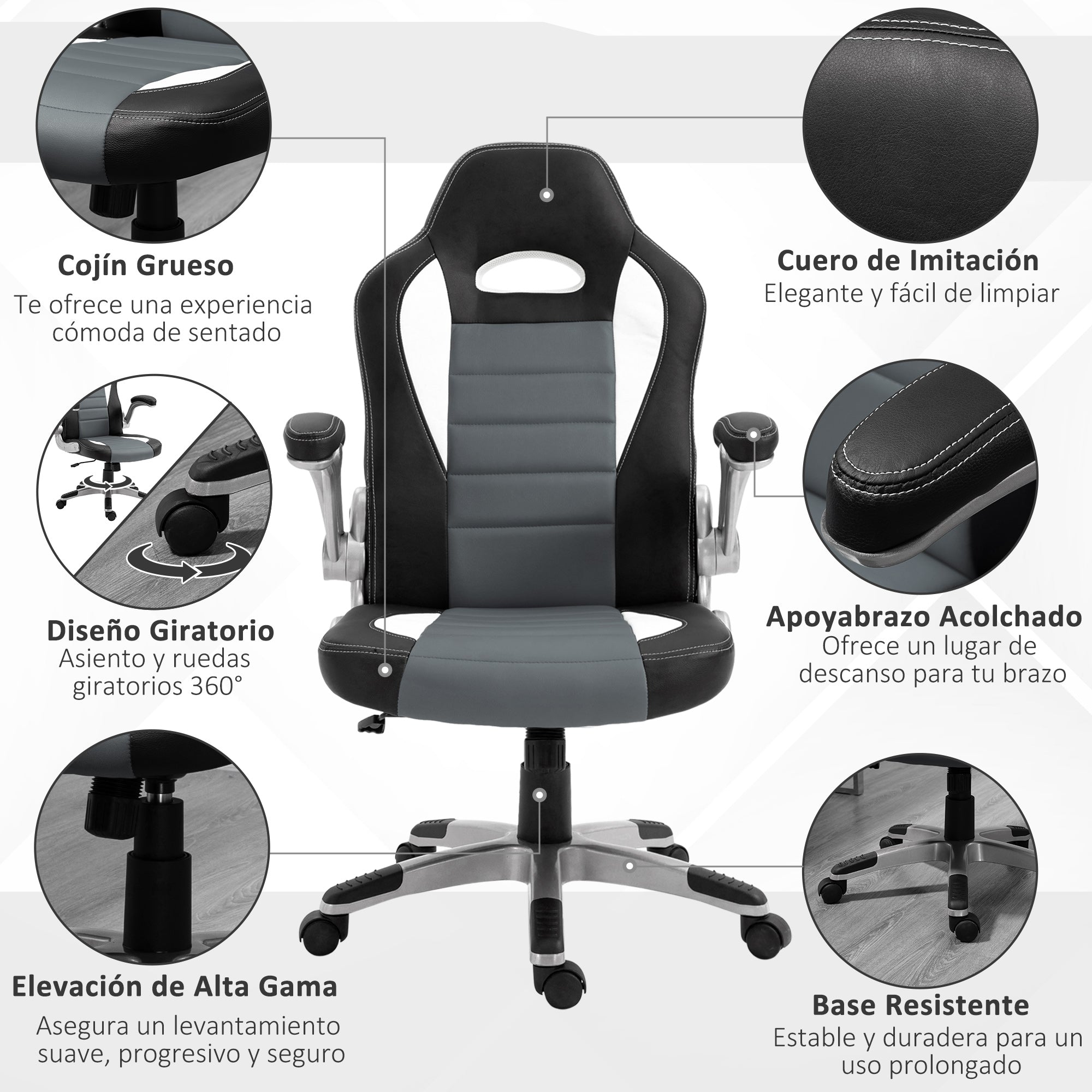 Office Chair Desk Chair Adjustable Swivel Chair with Foldable Armrests 5 Wheels and Rocking Function Load 120 kg 65x69x112-122 cm Gray