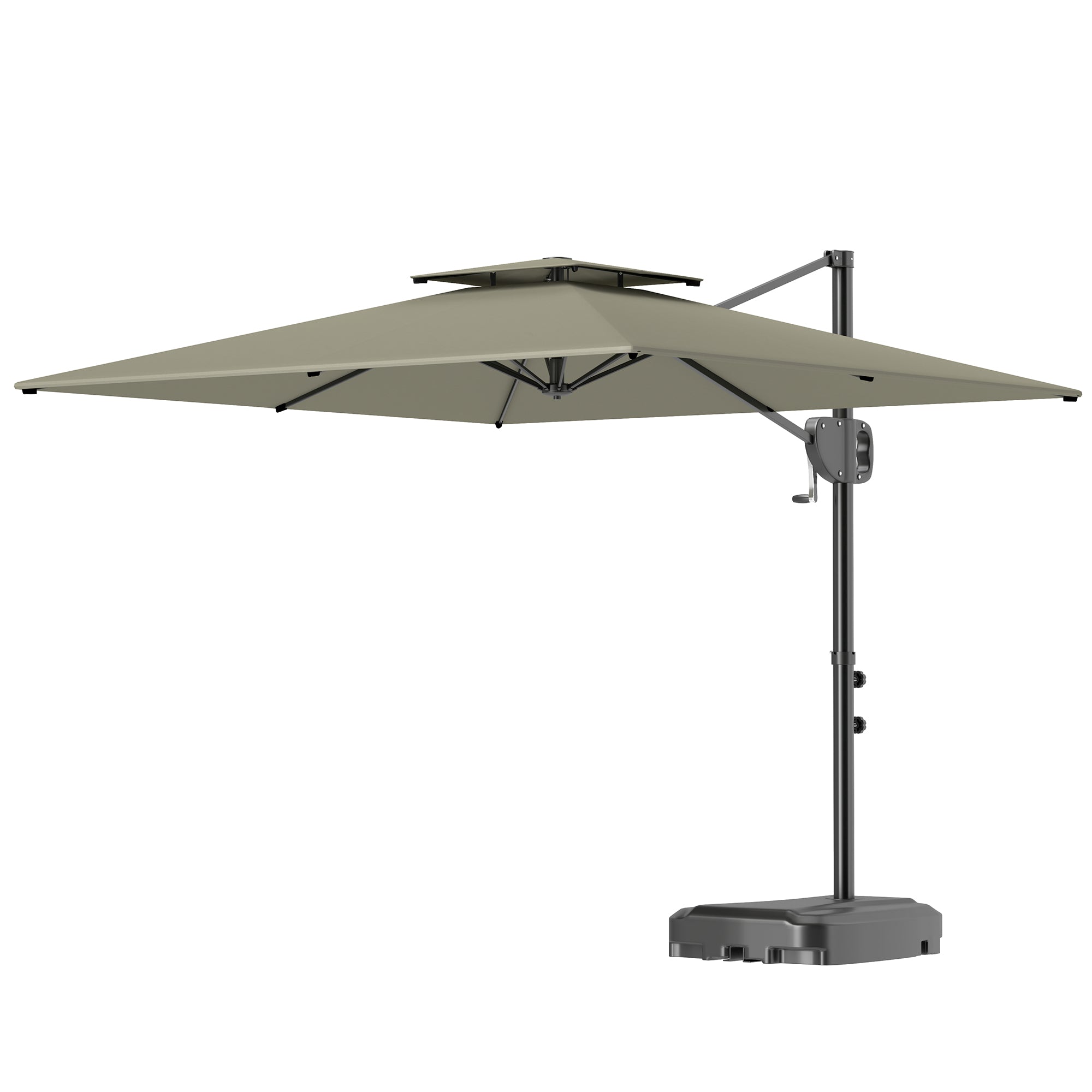 Cantilever Side Umbrella 247 x 247 x 268 cm (97.2 x 97.2 x 105.5 in) — Tilt, Crank, Double Vent, Water-Fillable Base, Water-Resistant, UV Protection, Light Gray