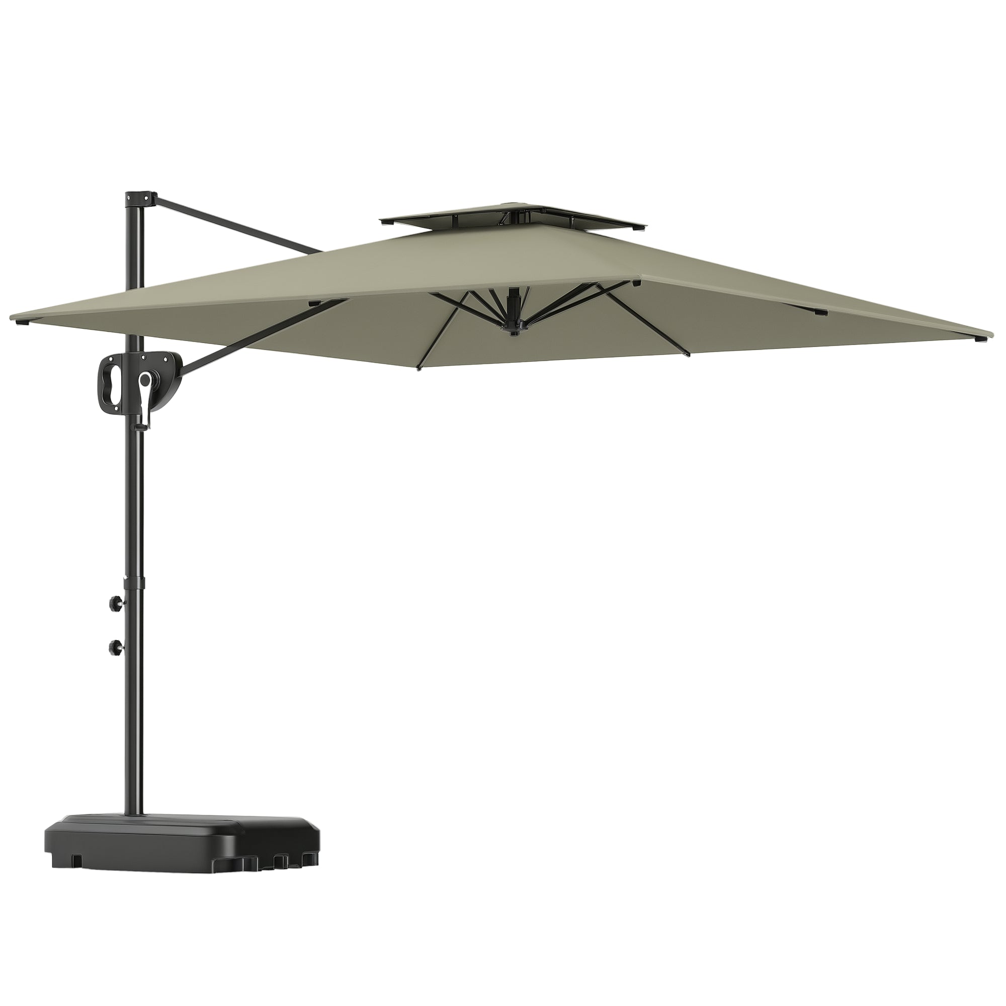 Cantilever Side Umbrella 247 x 247 x 268 cm (97.2 x 97.2 x 105.5 in) — Tilt, Crank, Double Vent, Water-Fillable Base, Water-Resistant, UV Protection, Light Gray