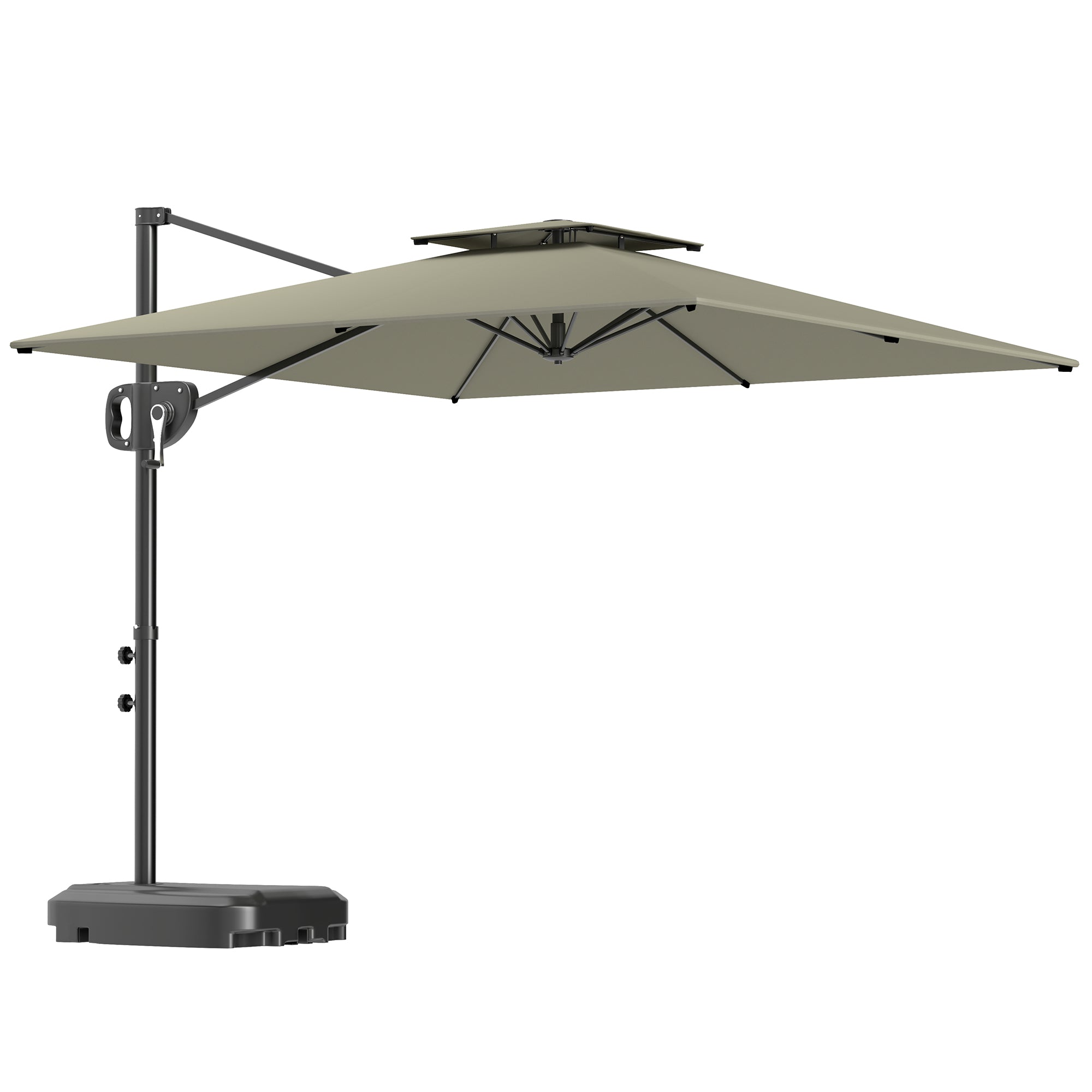 Cantilever Side Umbrella 247 x 247 x 268 cm (97.2 x 97.2 x 105.5 in) — Tilt, Crank, Double Vent, Water-Fillable Base, Water-Resistant, UV Protection, Light Gray