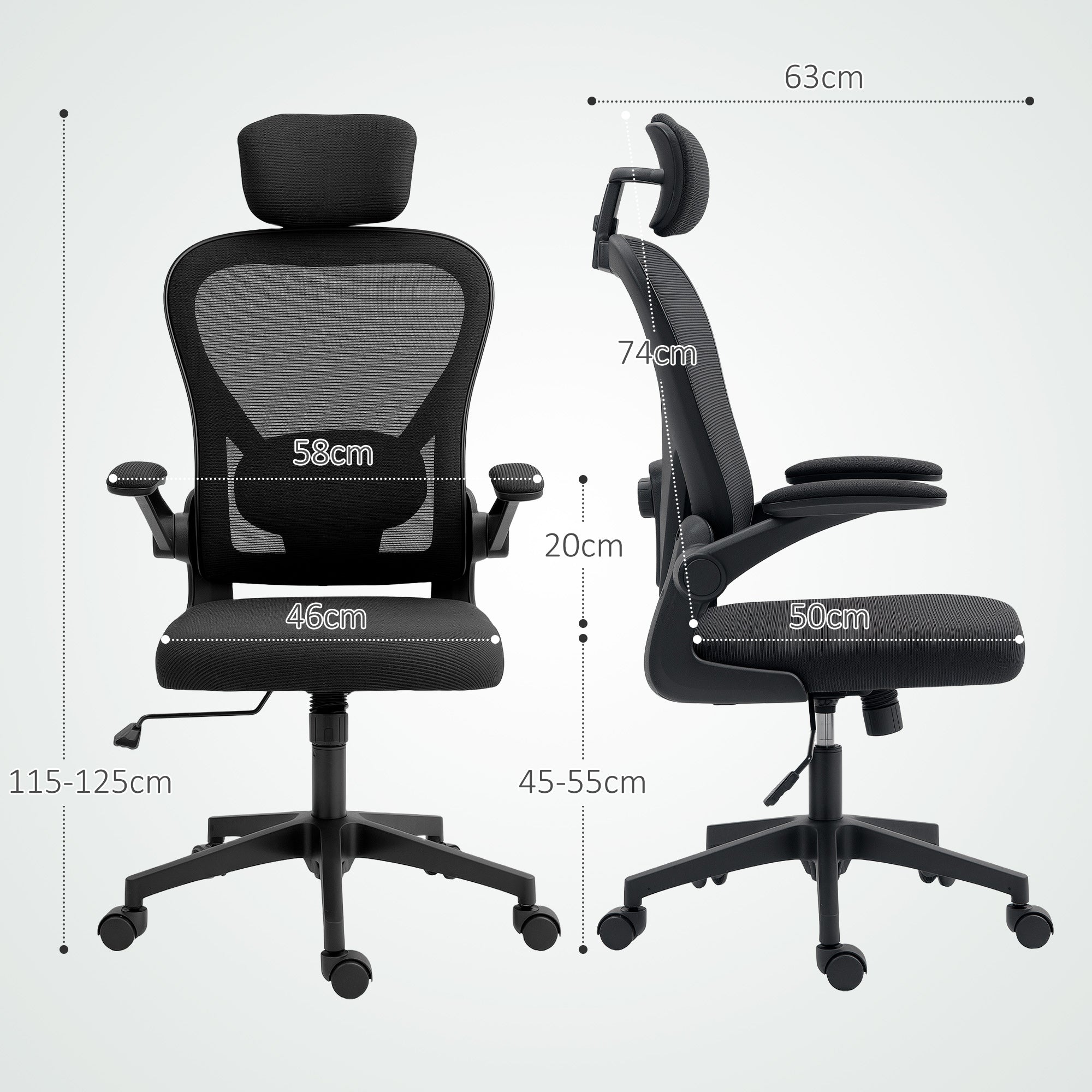 Swivel Office Chair Breathable Mesh Desk Chair with Adjustable Height Adjustable Headrest and Lumbar Support Reclining Office Chair Load 120 kg Black