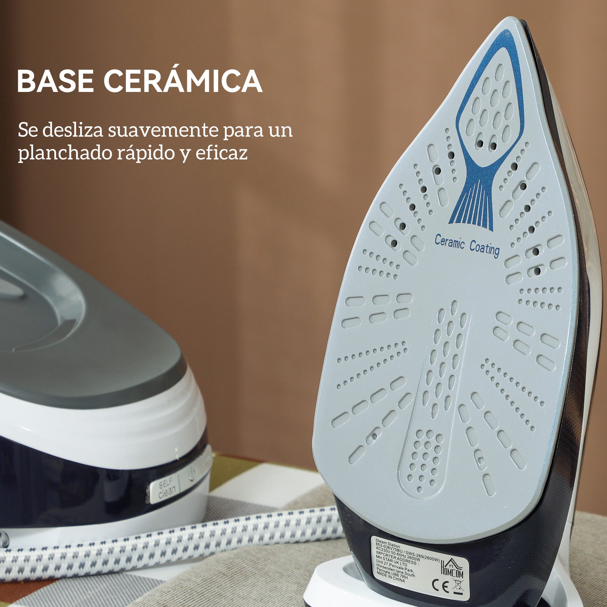 2600W Steam Ironing Station 100 g/min 8 Bars ECO Function Ceramic Soleplate Powerful Vertical Ironing Automatic Shut-Off Anti-Calc Self-Cleaning Removable Tank 1.5 L Blue