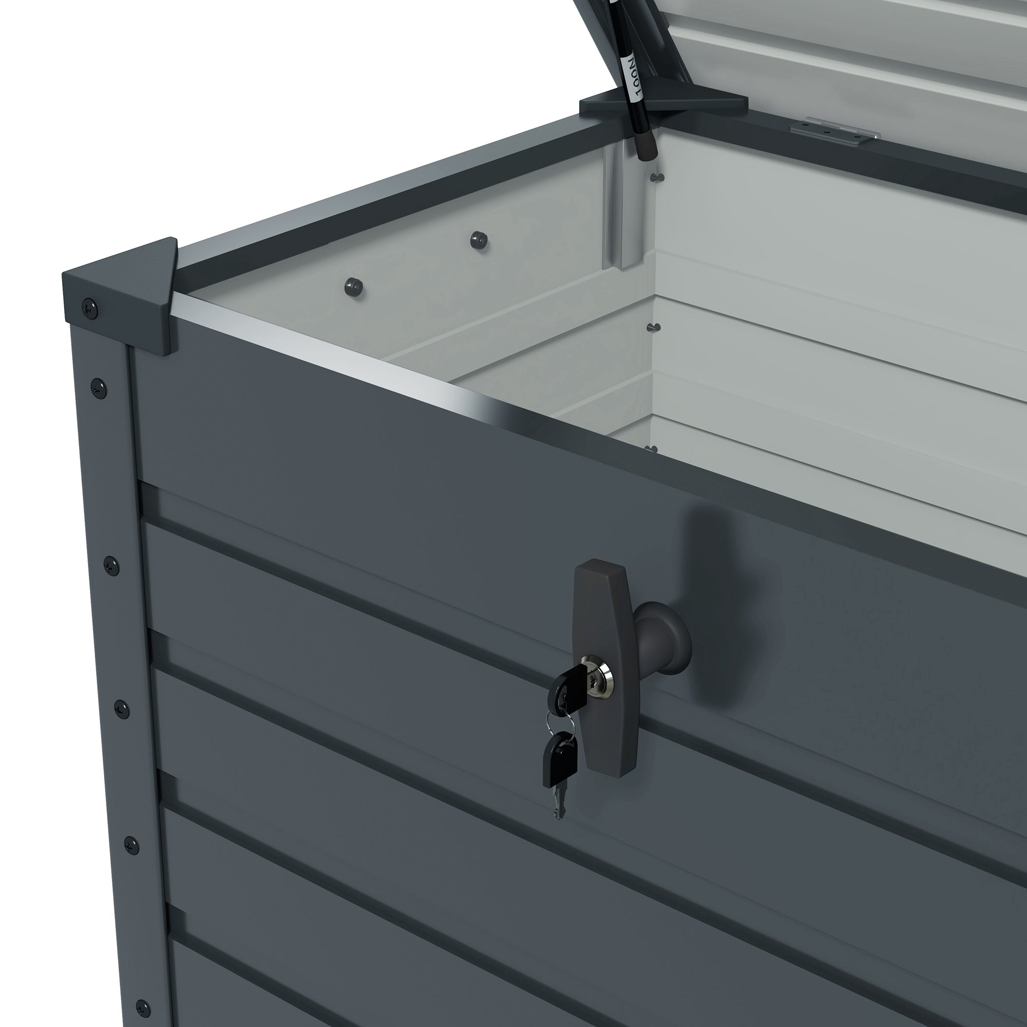 295L Garden Storage Box with Lock, 2 Handles, and 4 Wheels, Galvanized Steel Storage Unit, 100x62x65 cm, Dark Gray