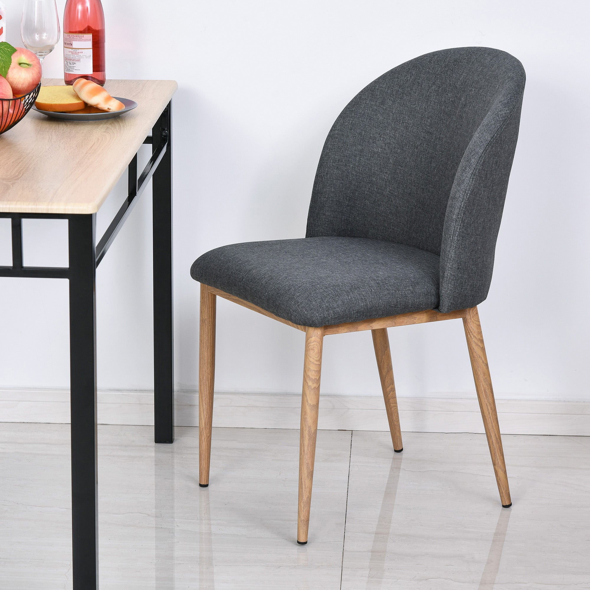 Set of 2 Dining Chairs Living Room Chair with Metal Legs Imitation Wood 50 x 58 x 85 cm Gray