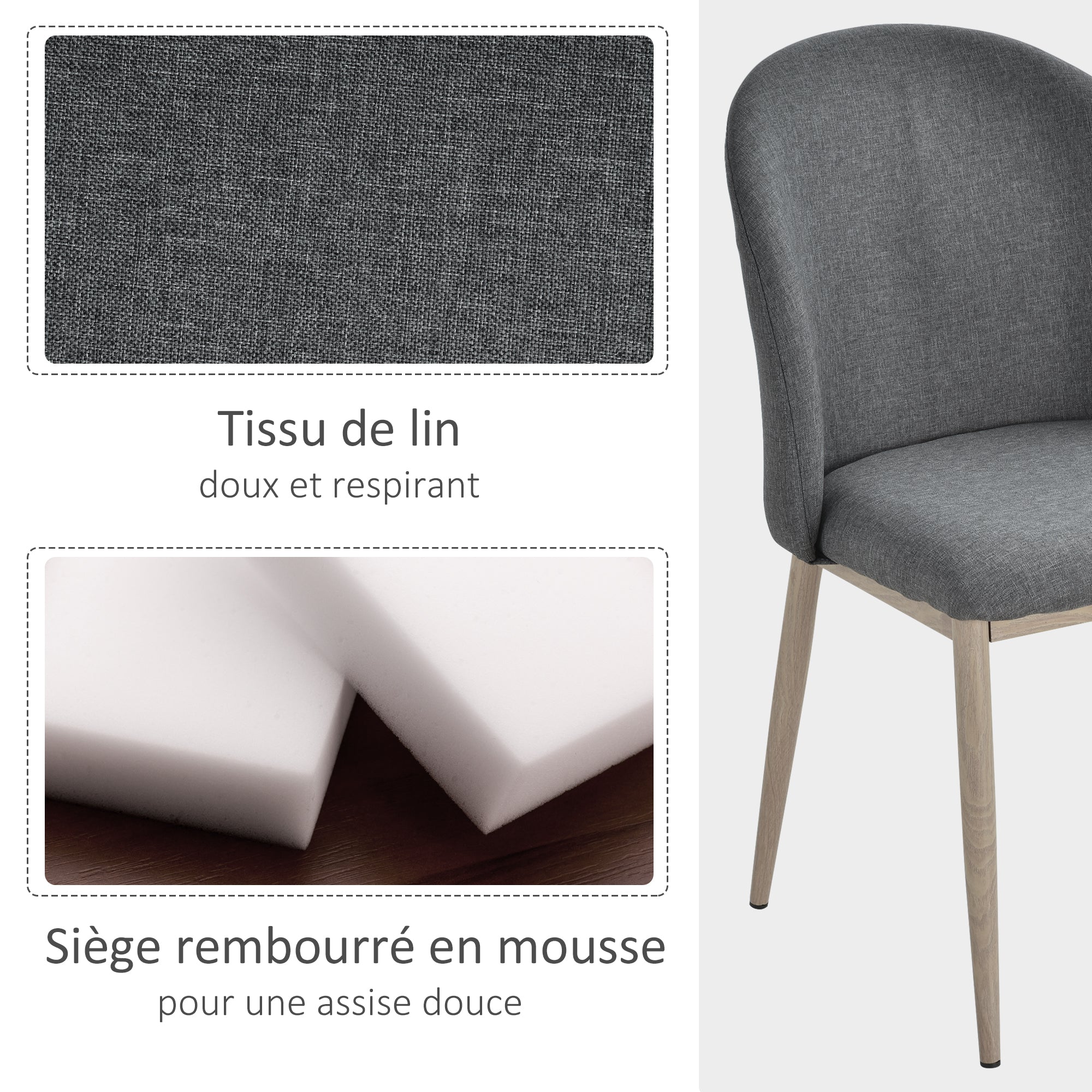 Set of 2 Dining Chairs Living Room Chair with Metal Legs Imitation Wood 50 x 58 x 85 cm Gray