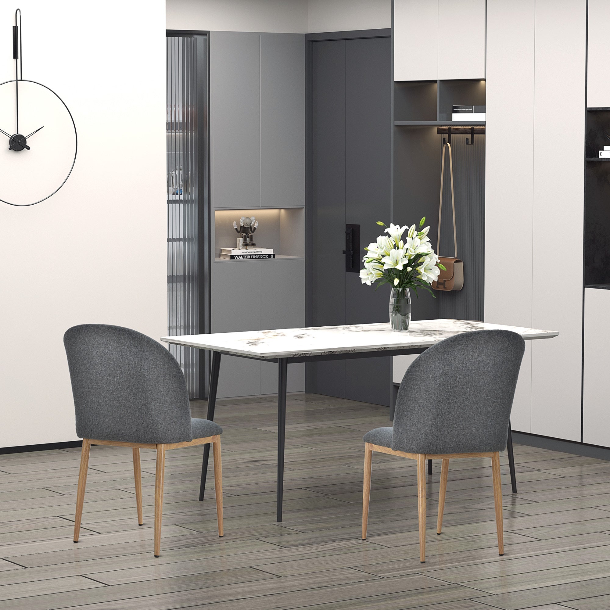 Set of 2 Dining Chairs Living Room Chair with Metal Legs Imitation Wood 50 x 58 x 85 cm Gray