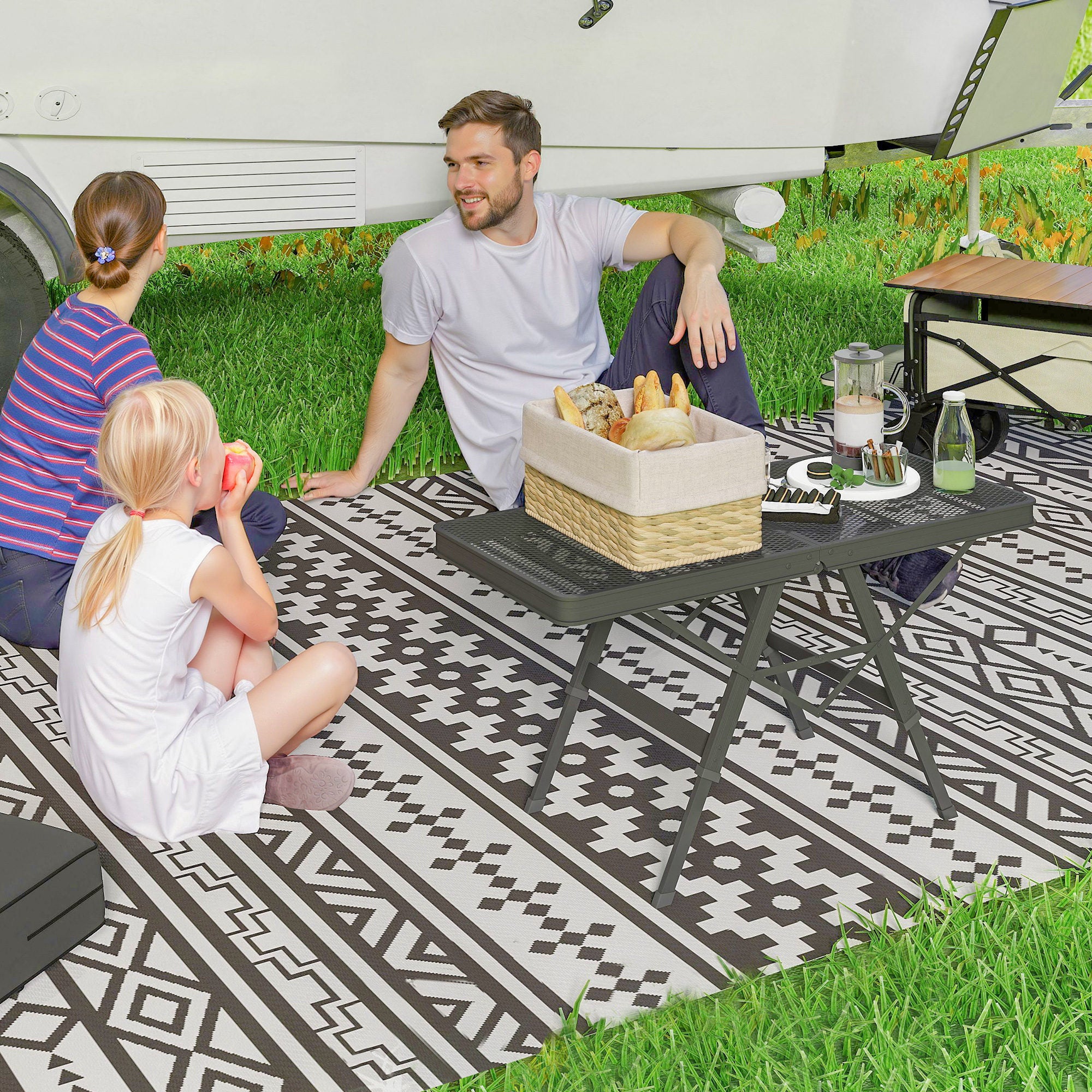 Height Adjustable Camping Table Folding Table with Metal Grid Portable Garden Table made of Aluminum Lightweight Multifunctional Table Side Table for Garden Balcony Camping 90 x 40.5cm Black