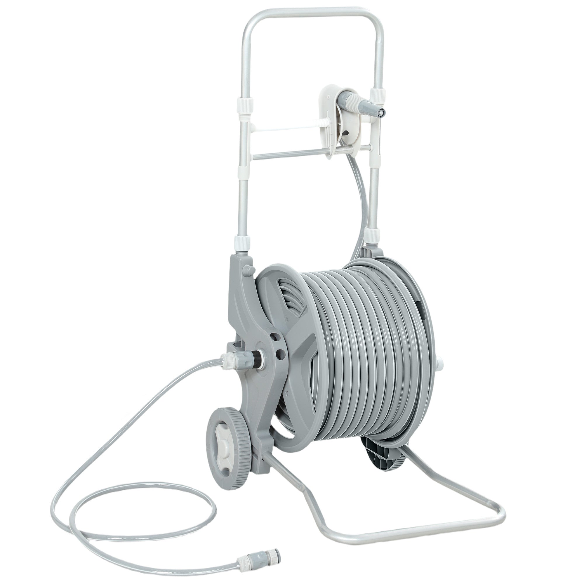 Hose Reel Cart with 148 ft Hose, 2-Mode Spray Nozzle, Faucet Adapter, Hose Guide & Crank — Garden Hose Reel for Yard & Balcony, 17.7 x 17.3 x 30.7 in, Gray
