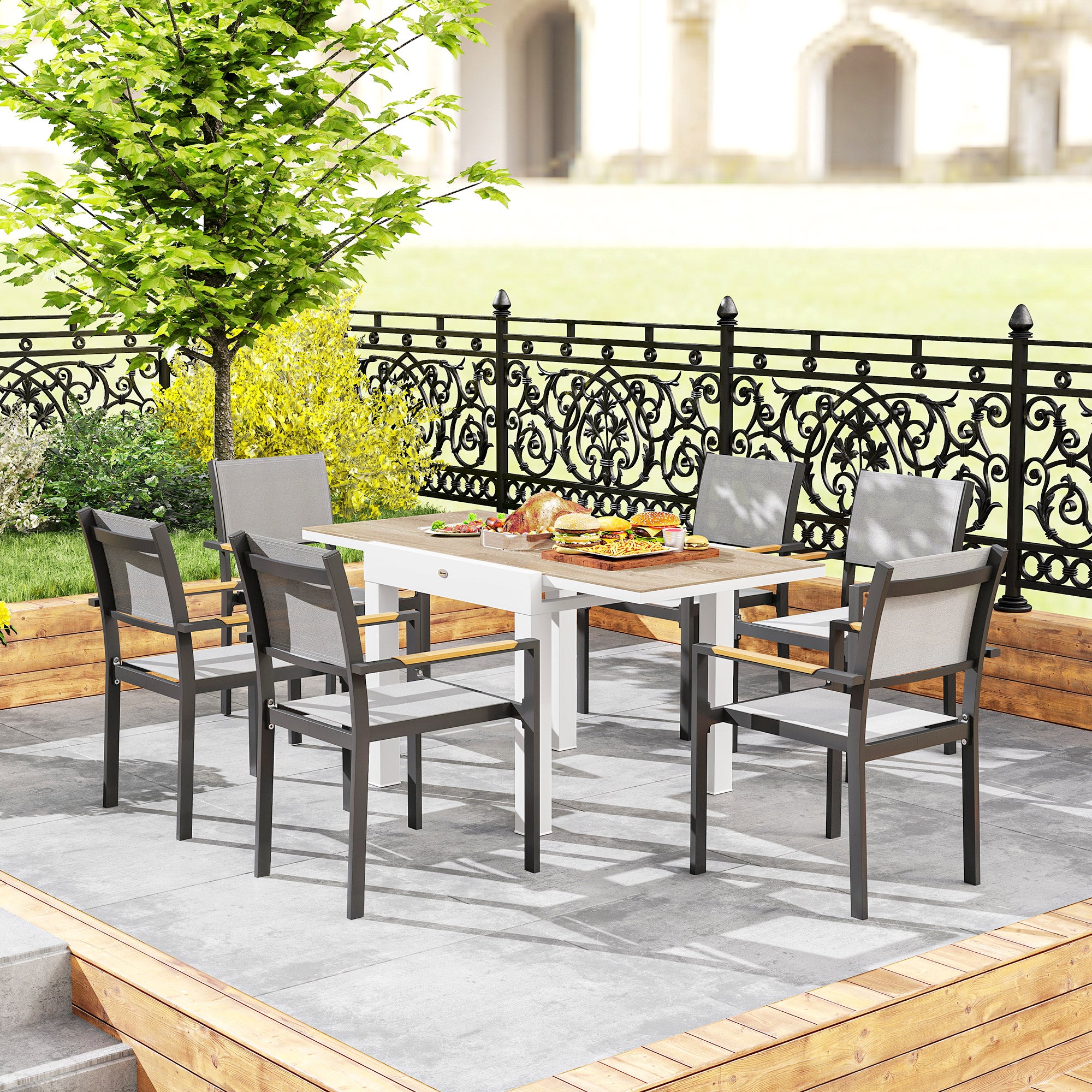 Extendable Garden Table 80/160x80x75 cm, Rectangular Extendable Dining Table for 4-6 People with Aluminum Frame and PSPC Top, For Patio, Terrace, Balcony, and Outdoor, White