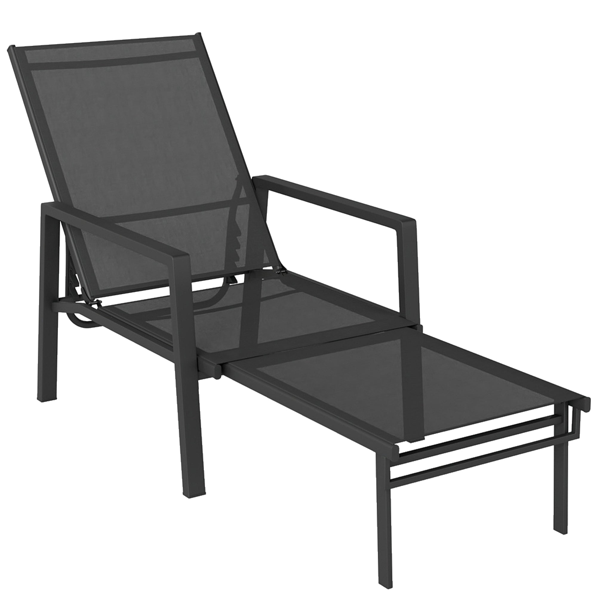 Folding Portable Sun Lounger with Telescopic Footrest — 5-Position Adjustable Backrest, Breathable Mesh (Black)