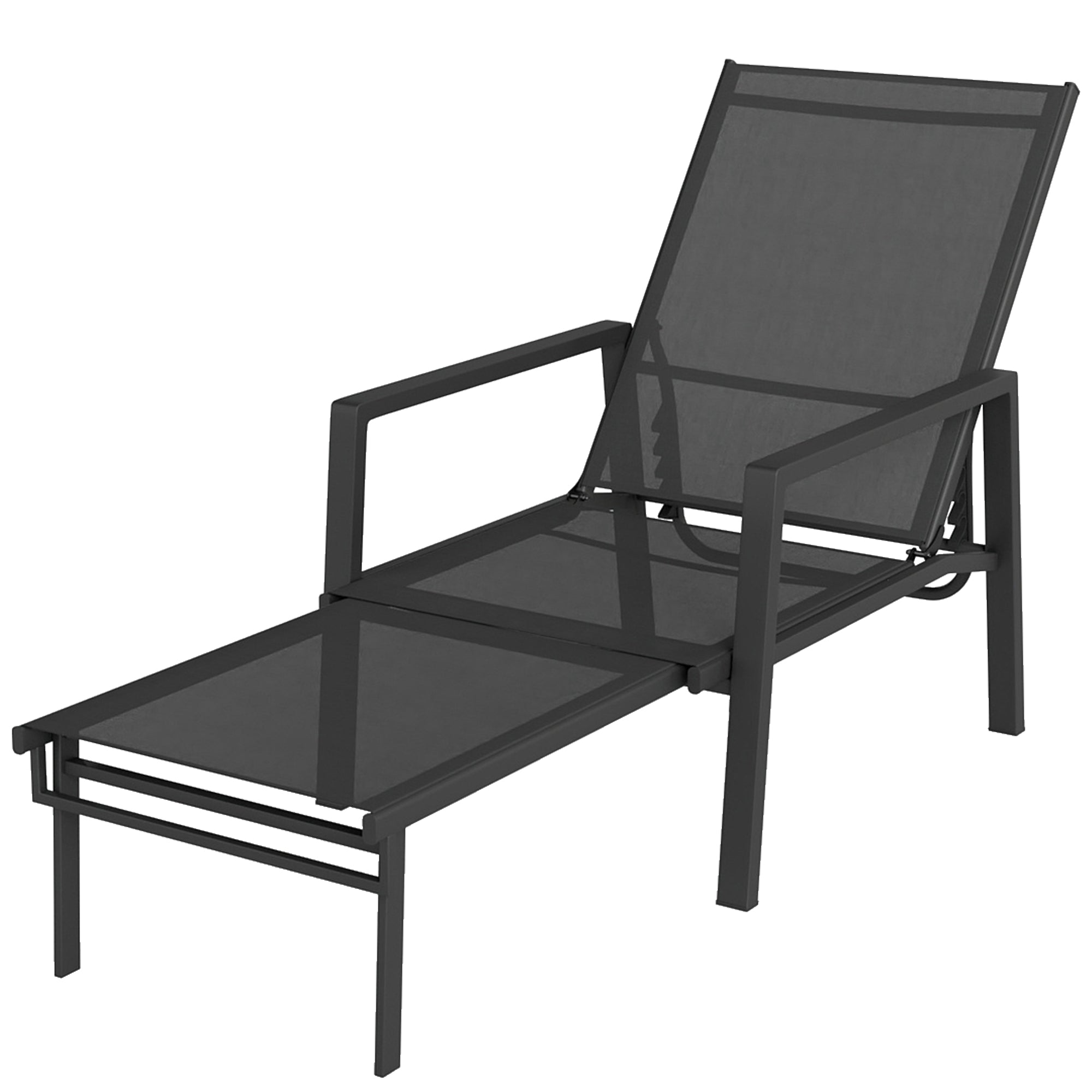 Folding Portable Sun Lounger with Telescopic Footrest — 5-Position Adjustable Backrest, Breathable Mesh (Black)