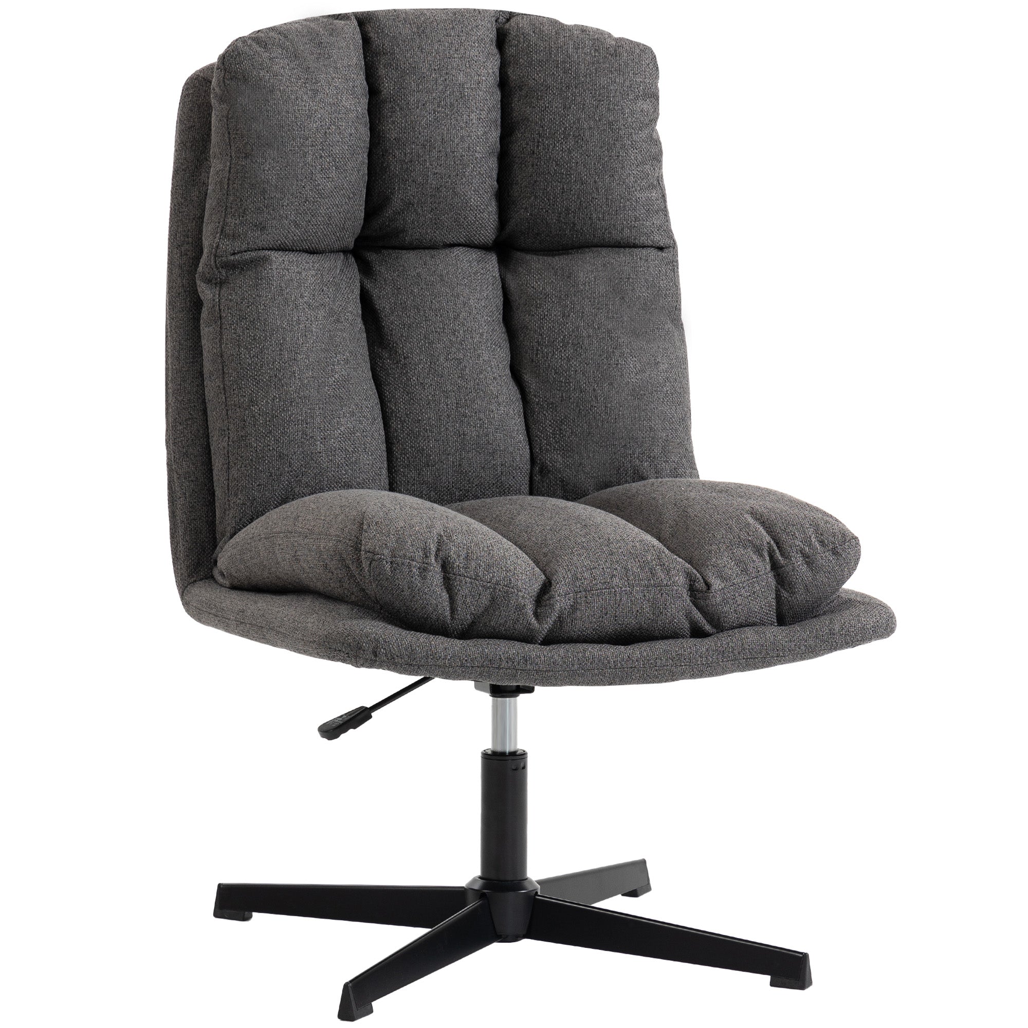 Swivel, Height-Adjustable Lounge Chair with Wide Seat for Living Room — Padded Linen-Look Accent Chair with Metal Legs, Armless Reading Chair, Dark Grey