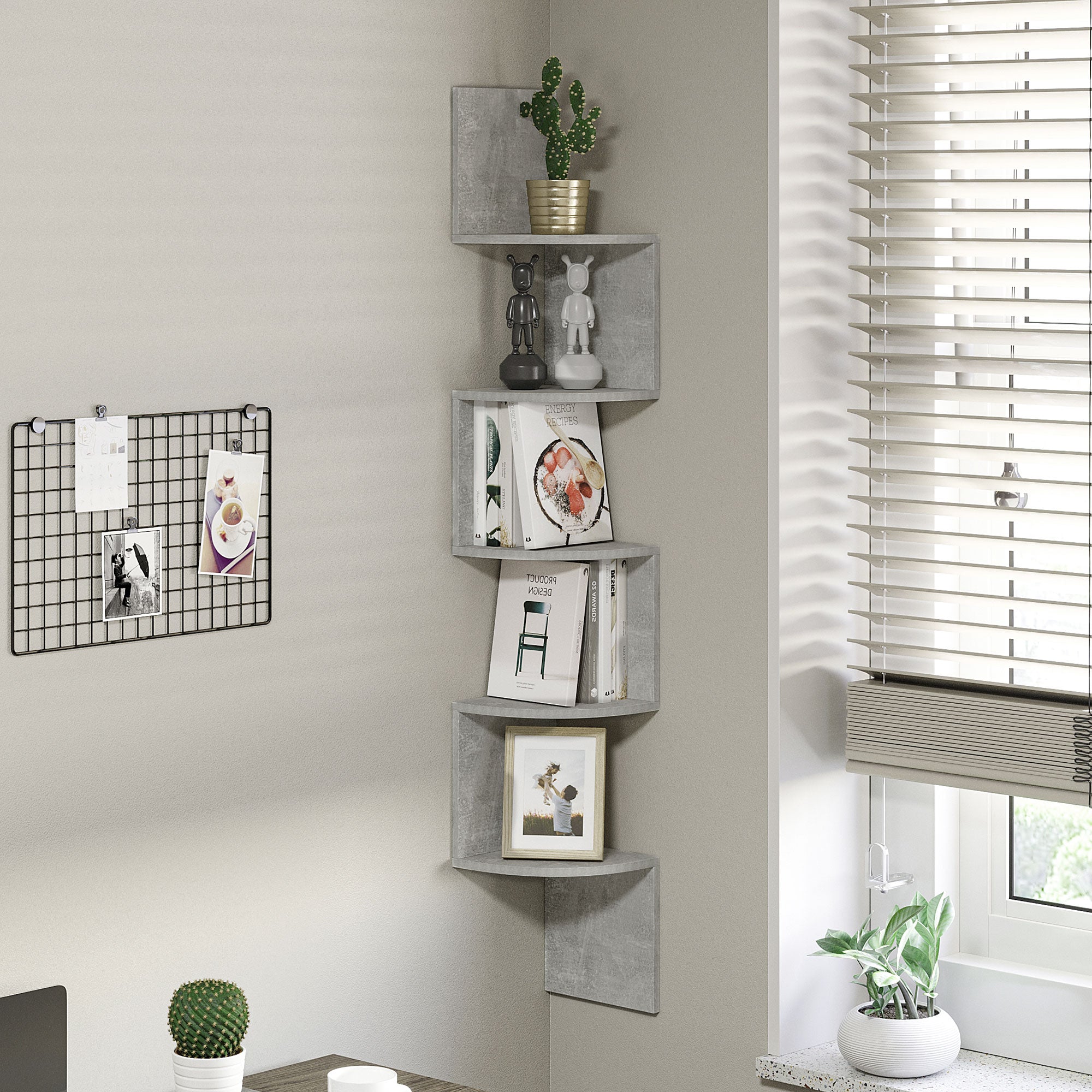 Zigzag Shape Wall Mount Corner Storage Shelf 20L x 20W x 126H cm 5 Levels Wood Gray