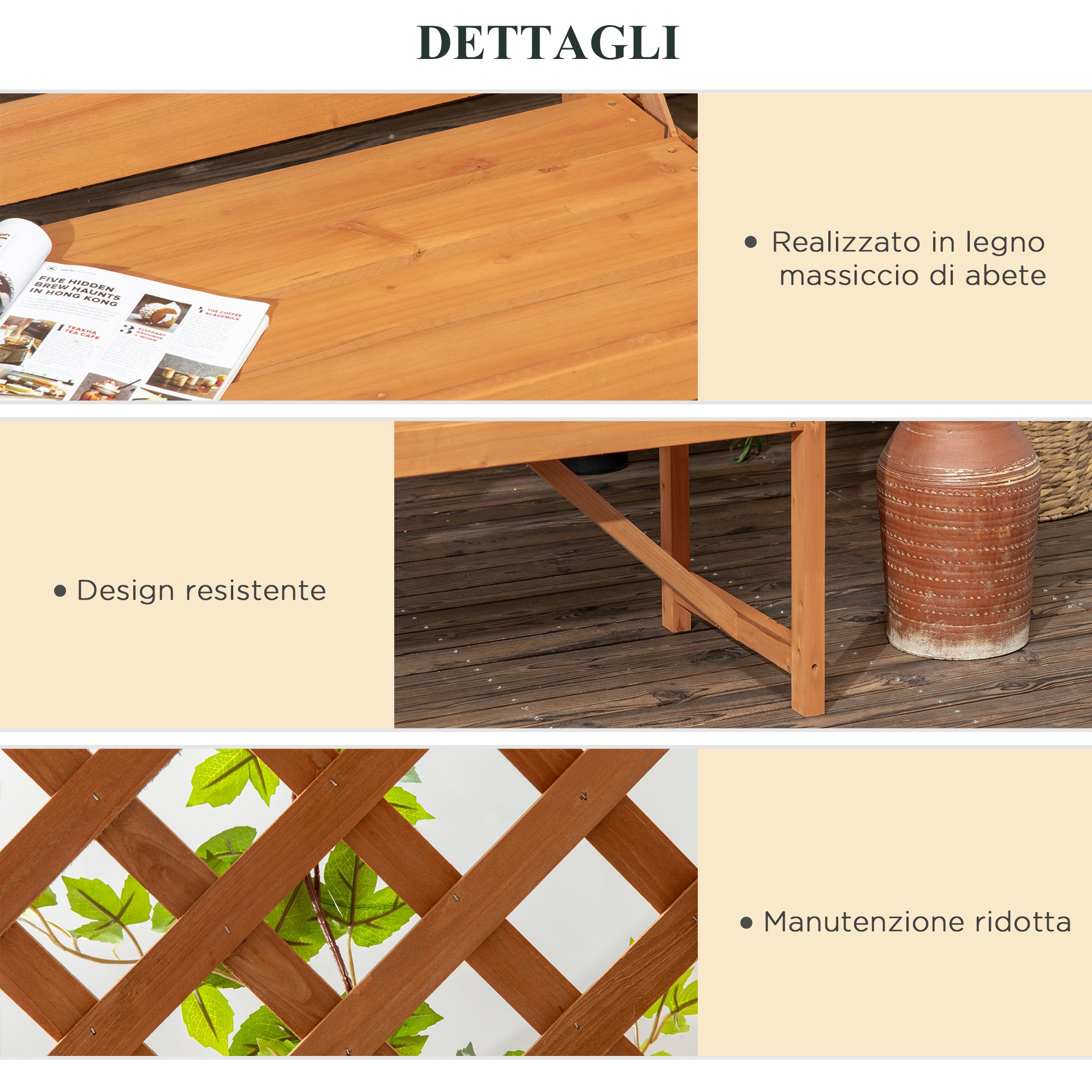 Garden Bench in Fir Wood with Decorative Arch for Plants and Pots, 160x50x198 cm, Brown