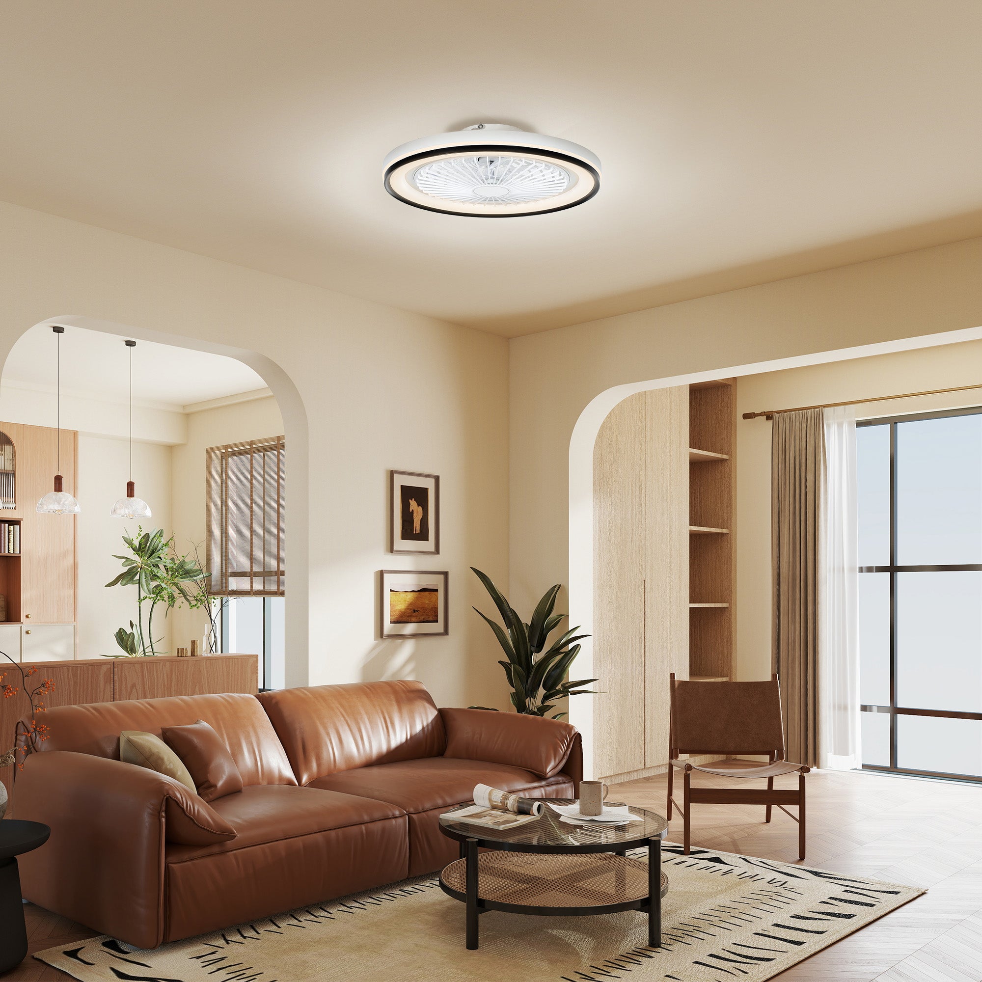 Ceiling Fan with LED Light 48.5 W Reversible DC Motor Silent Ceiling Fan with Remote Control 6 Speeds Timer for Living Room Bedroom Ø48 cm White