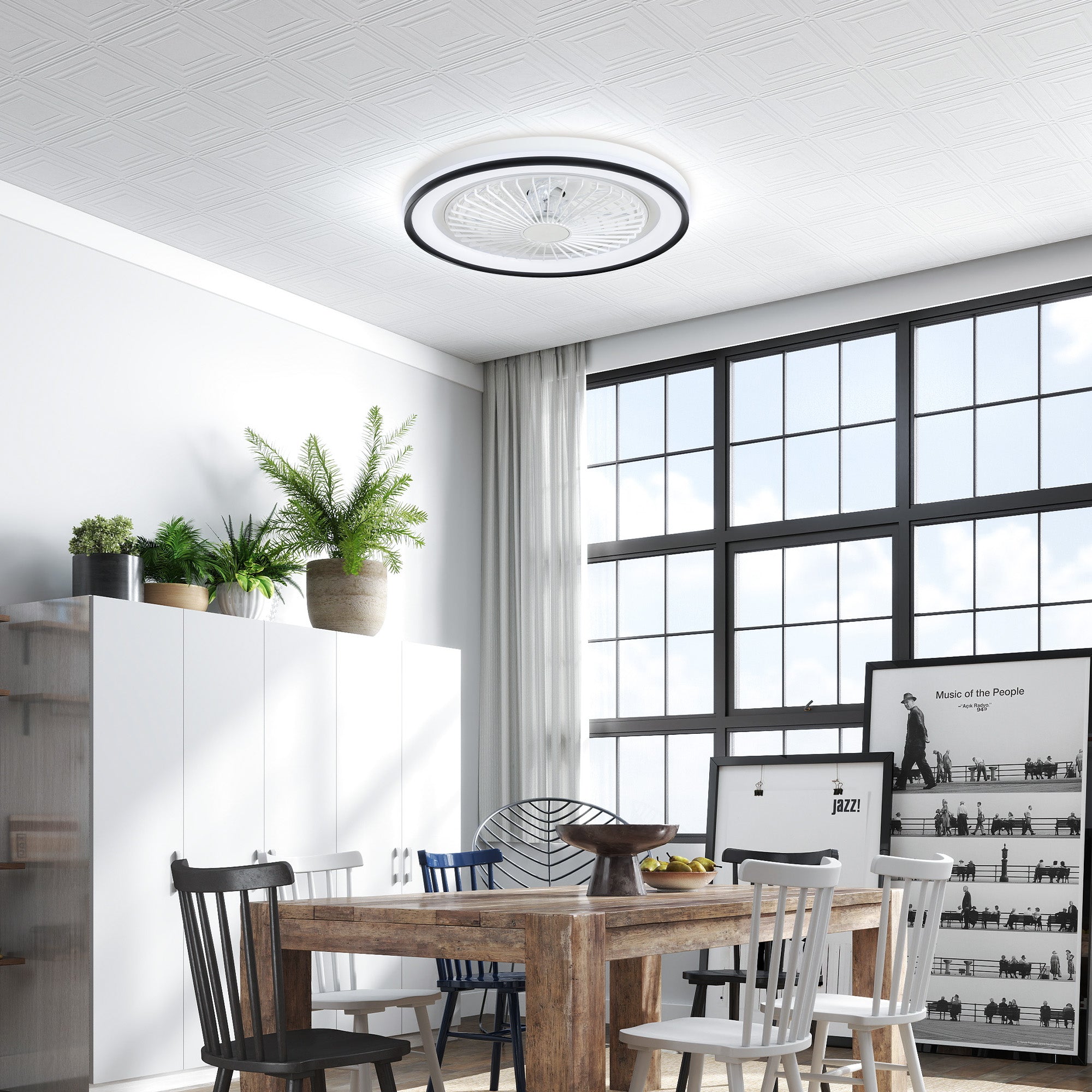 Ceiling Fan with LED Light 48.5 W Reversible DC Motor Silent Ceiling Fan with Remote Control 6 Speeds Timer for Living Room Bedroom Ø48 cm White