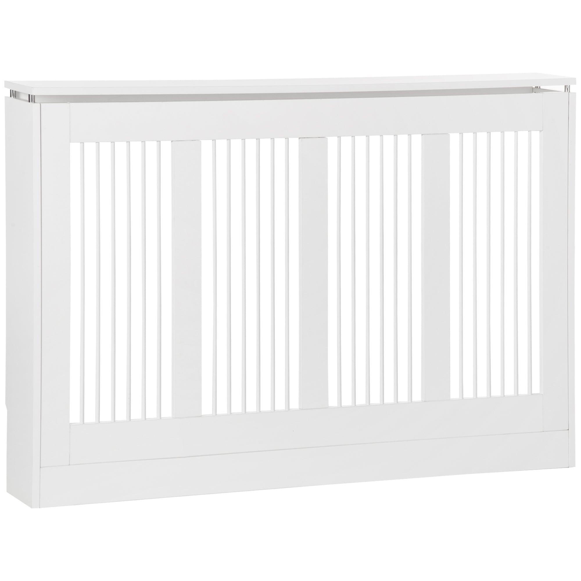 Modern and Elegant Slat Radiator Cover for Home, in MDF and Steel, 120x18x84cm, White