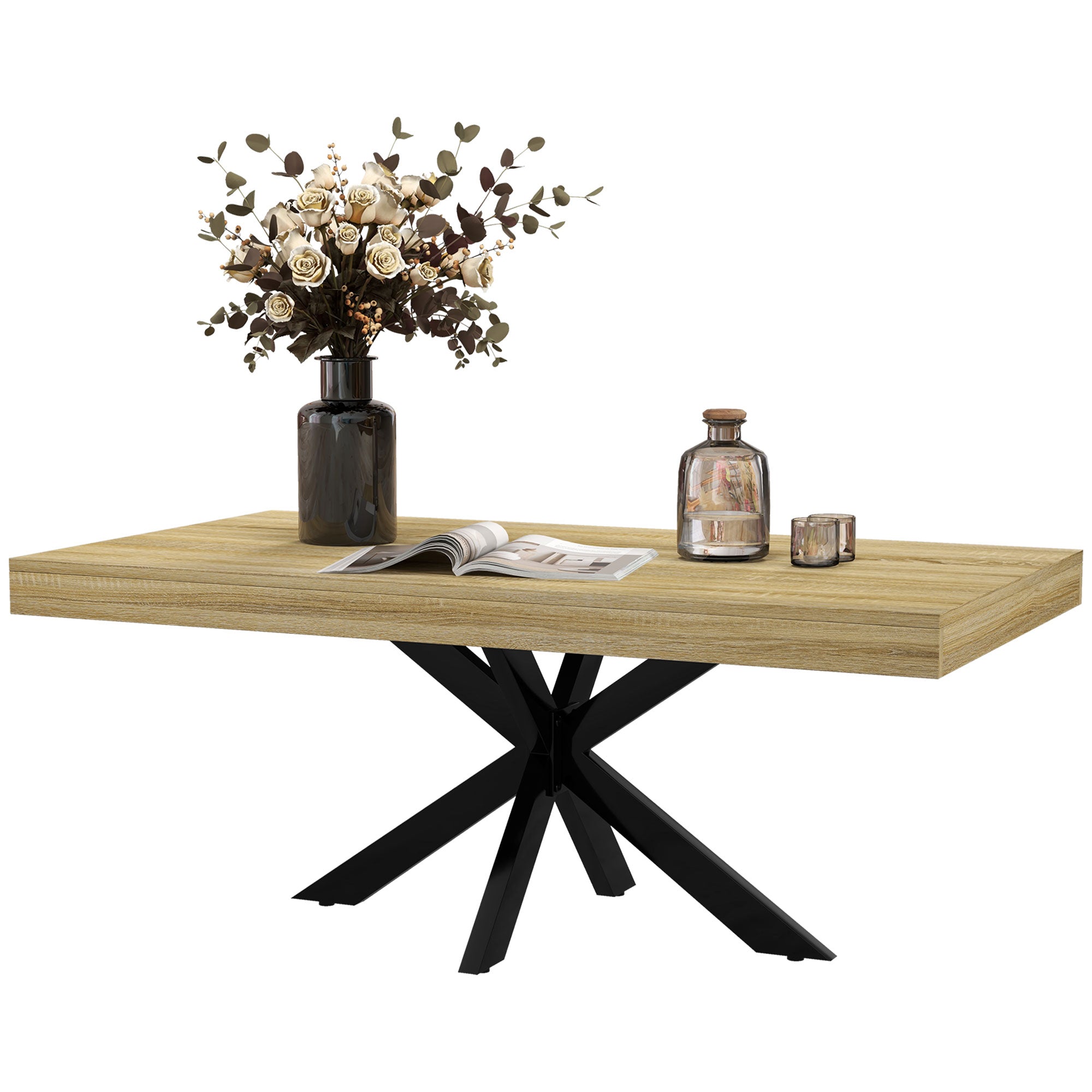 Rectangular Industrial Style Coffee Table Side Table in Black Metal and Natural Wood Look - 110 x 60 x 45cm