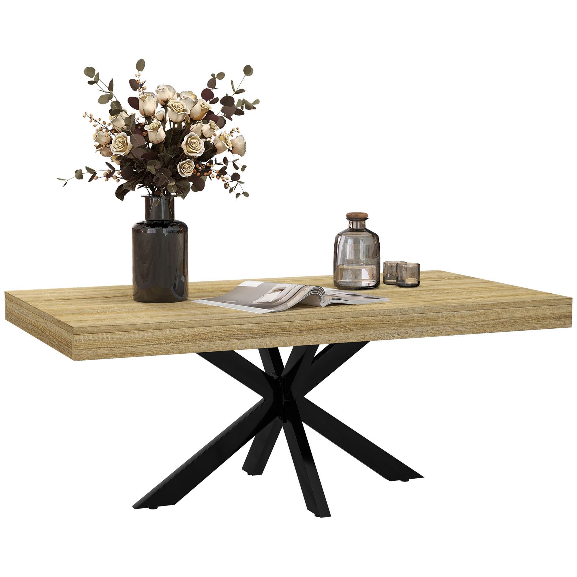 Rectangular Industrial Style Coffee Table Side Table in Black Metal and Natural Wood Look - 110 x 60 x 45cm