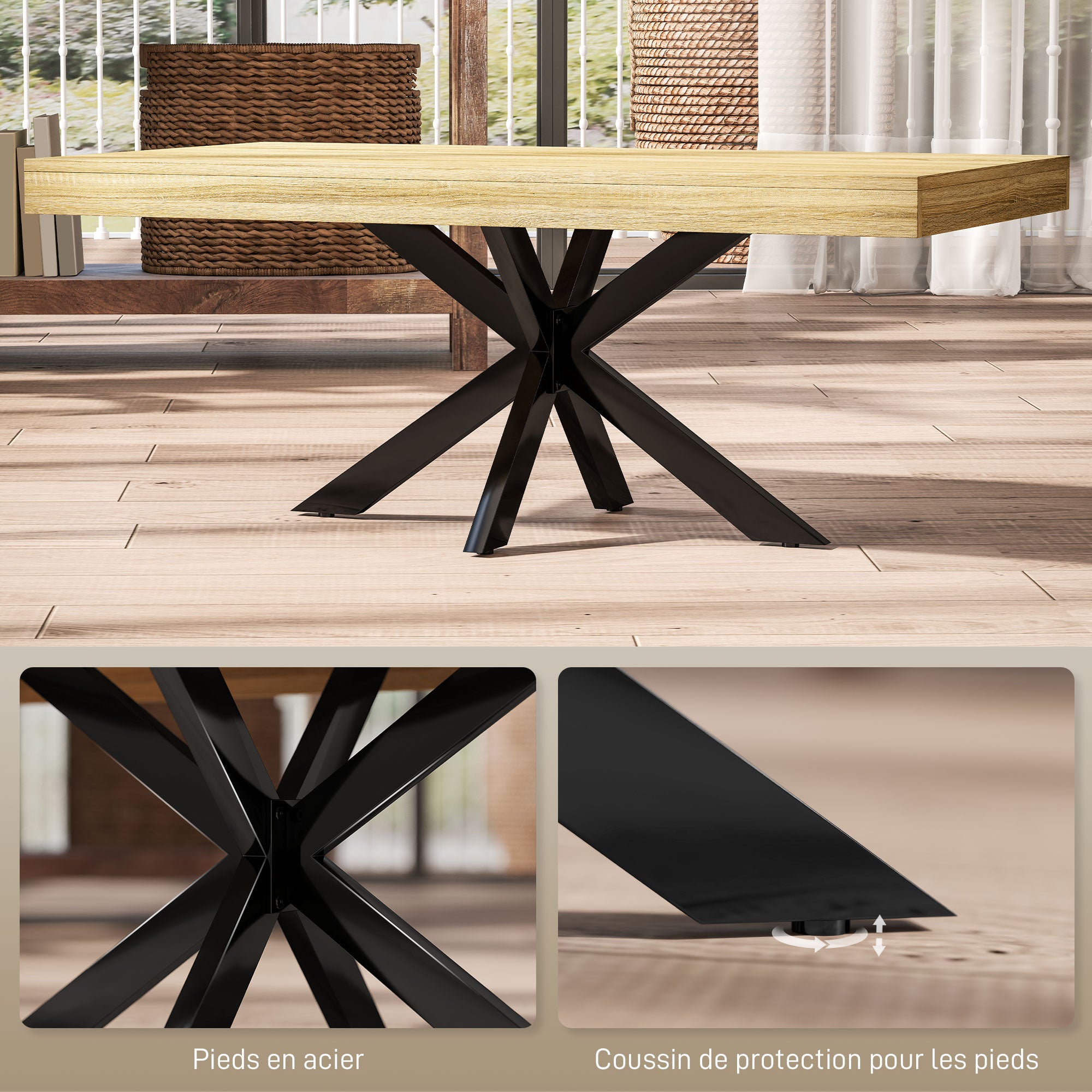 Rectangular Industrial Style Coffee Table Side Table in Black Metal and Natural Wood Look - 110 x 60 x 45cm