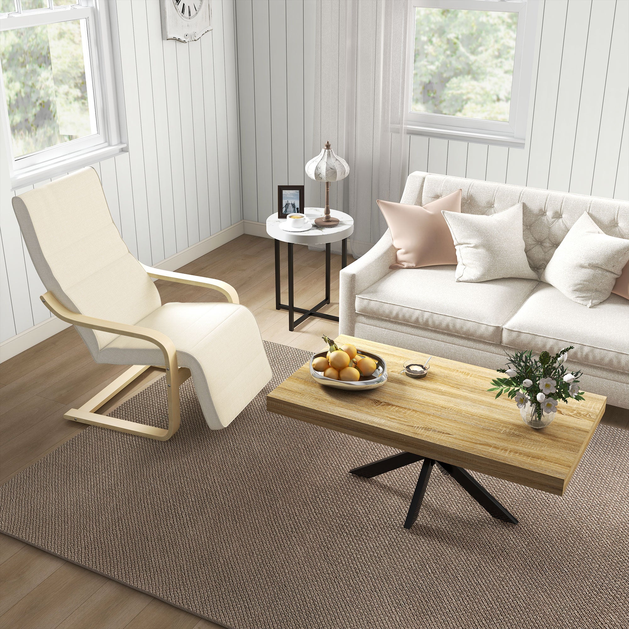 Rectangular Industrial Style Coffee Table Side Table in Black Metal and Natural Wood Look - 110 x 60 x 45cm