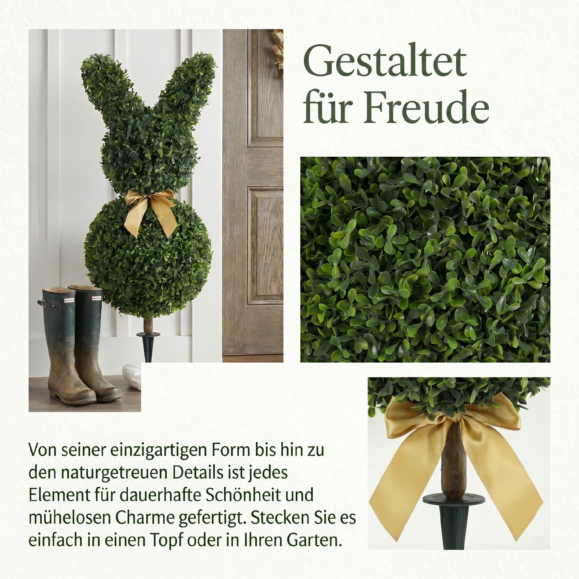 Rabbit-Shaped Artificial Boxwood Topiary, 32.7 in (83 cm) – Faux Plant with Ground Stake for Living Room, Bedroom, Office & Garden