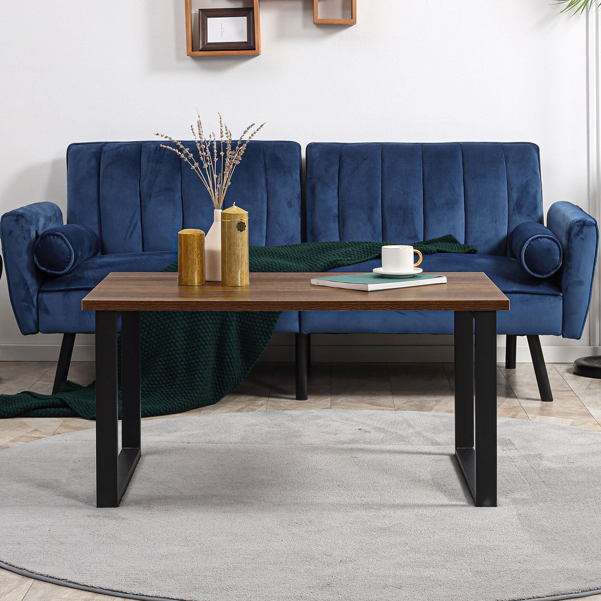 Rectangular Coffee Table Industrial Style with Metal Legs and Wood-Look Top - 100 x 60 x 50 cm
