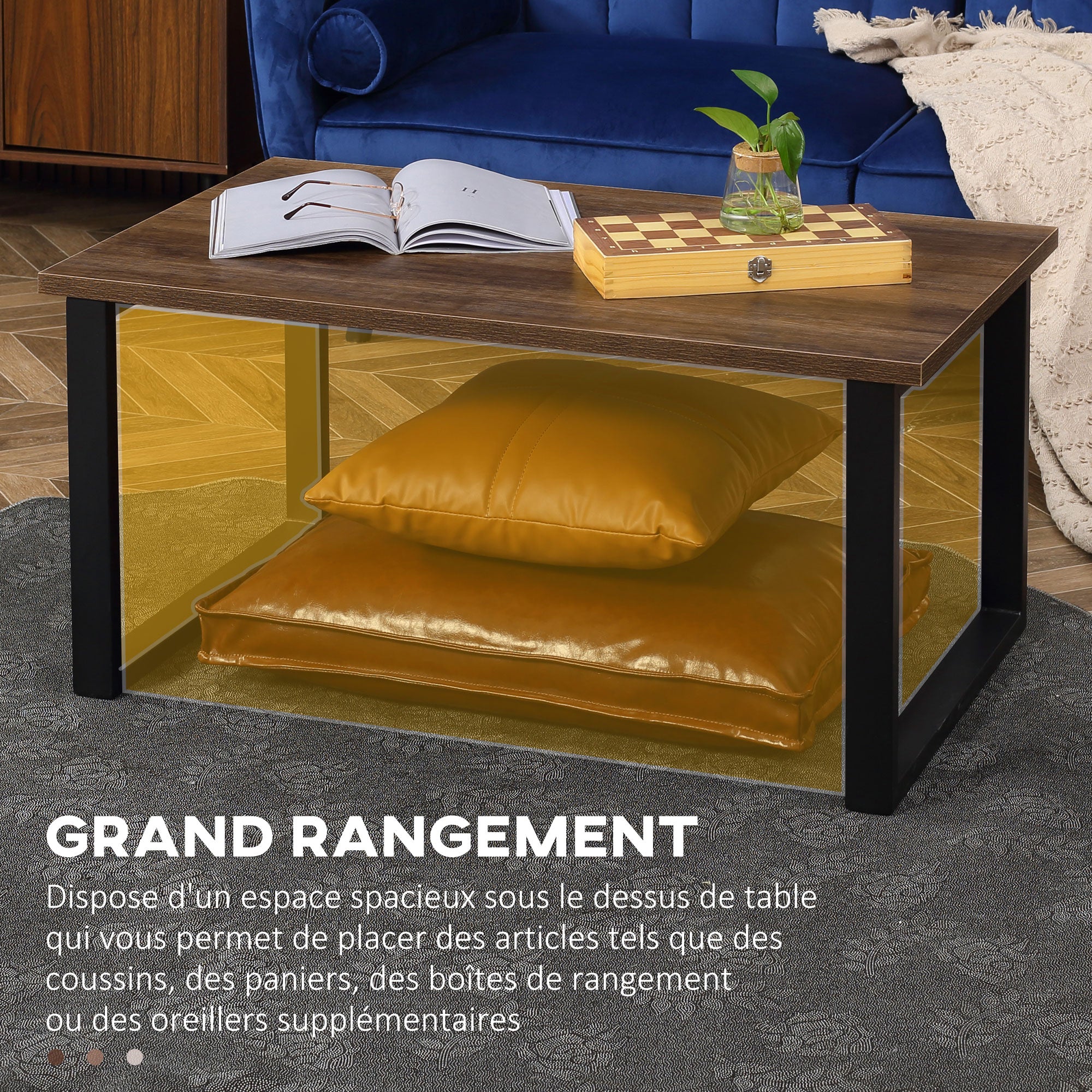 Rectangular Coffee Table Industrial Style with Metal Legs and Wood-Look Top - 100 x 60 x 50 cm