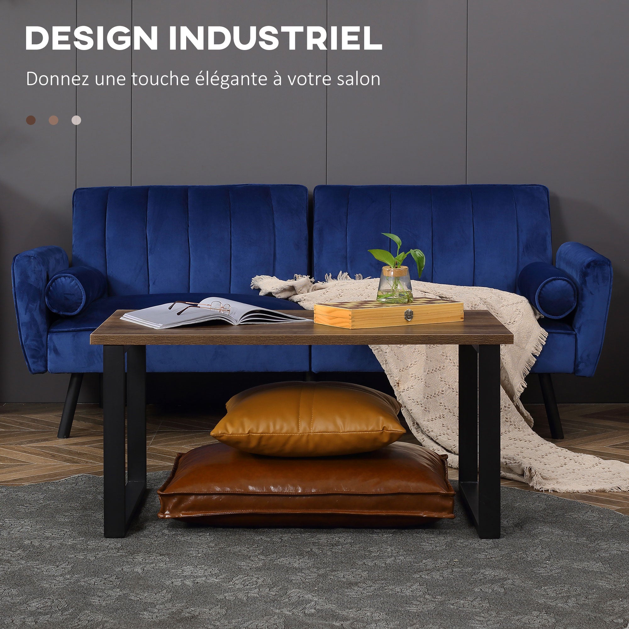 Rectangular Coffee Table Industrial Style with Metal Legs and Wood-Look Top - 100 x 60 x 50 cm
