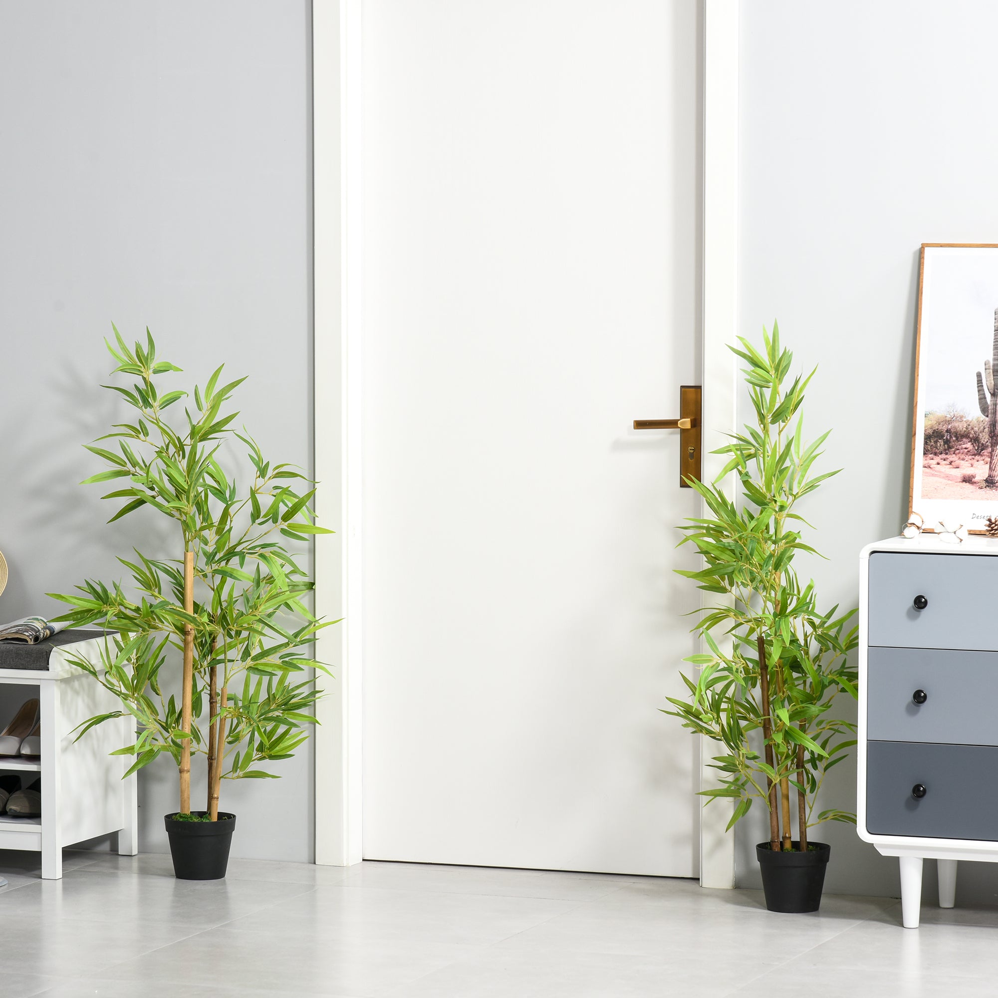 Large Artificial Bamboo 120cm Faux Plant, Plastic Artificial Plants in Pot, Fake Plant Bamboo with Artificial Moss for Living Room Bedroom Office Garden Modern Decoration