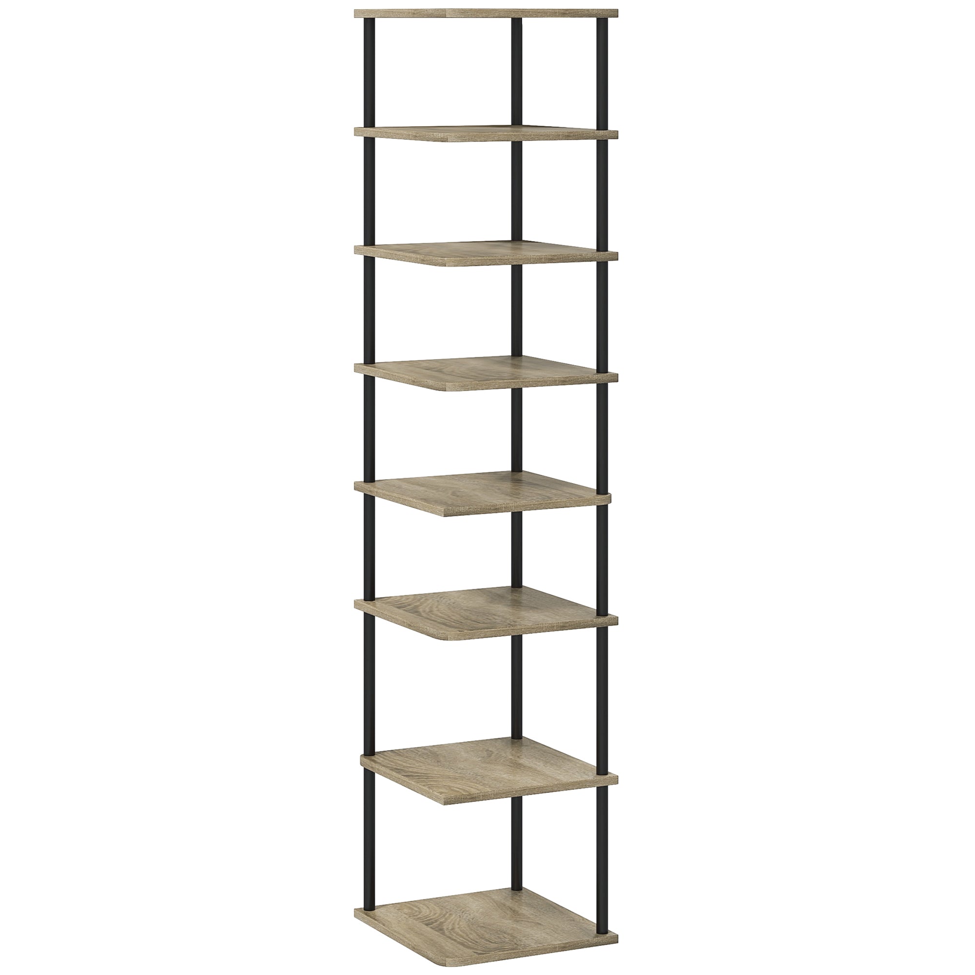 8-Level Shoe Cabinet Storage Organizer Shoe Rack Shoe Storage Shoe Stand Metal Frame Wood-Look Shelves - 28W x 26D x 125H cm