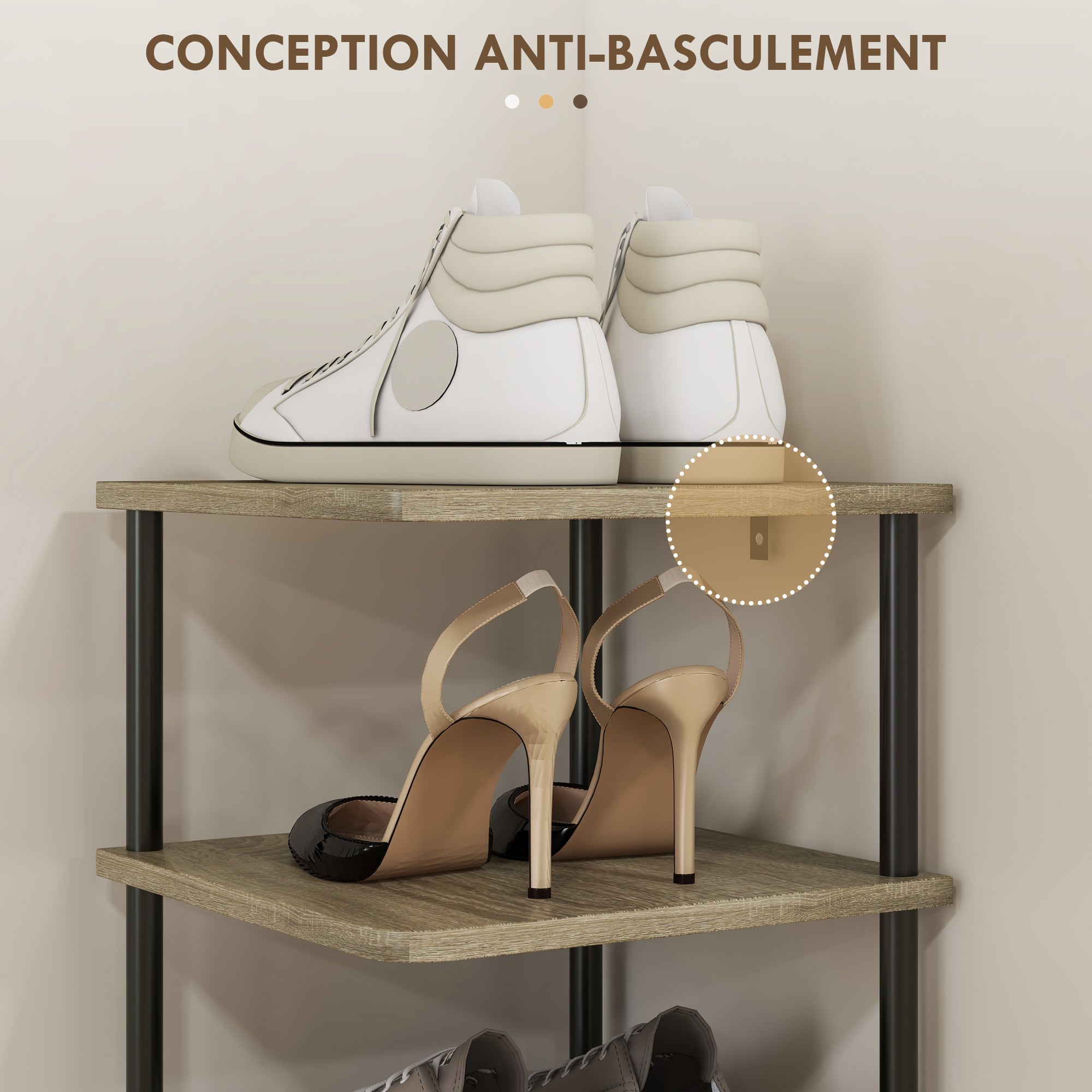 8-Level Shoe Cabinet Storage Organizer Shoe Rack Shoe Storage Shoe Stand Metal Frame Wood-Look Shelves - 28W x 26D x 125H cm