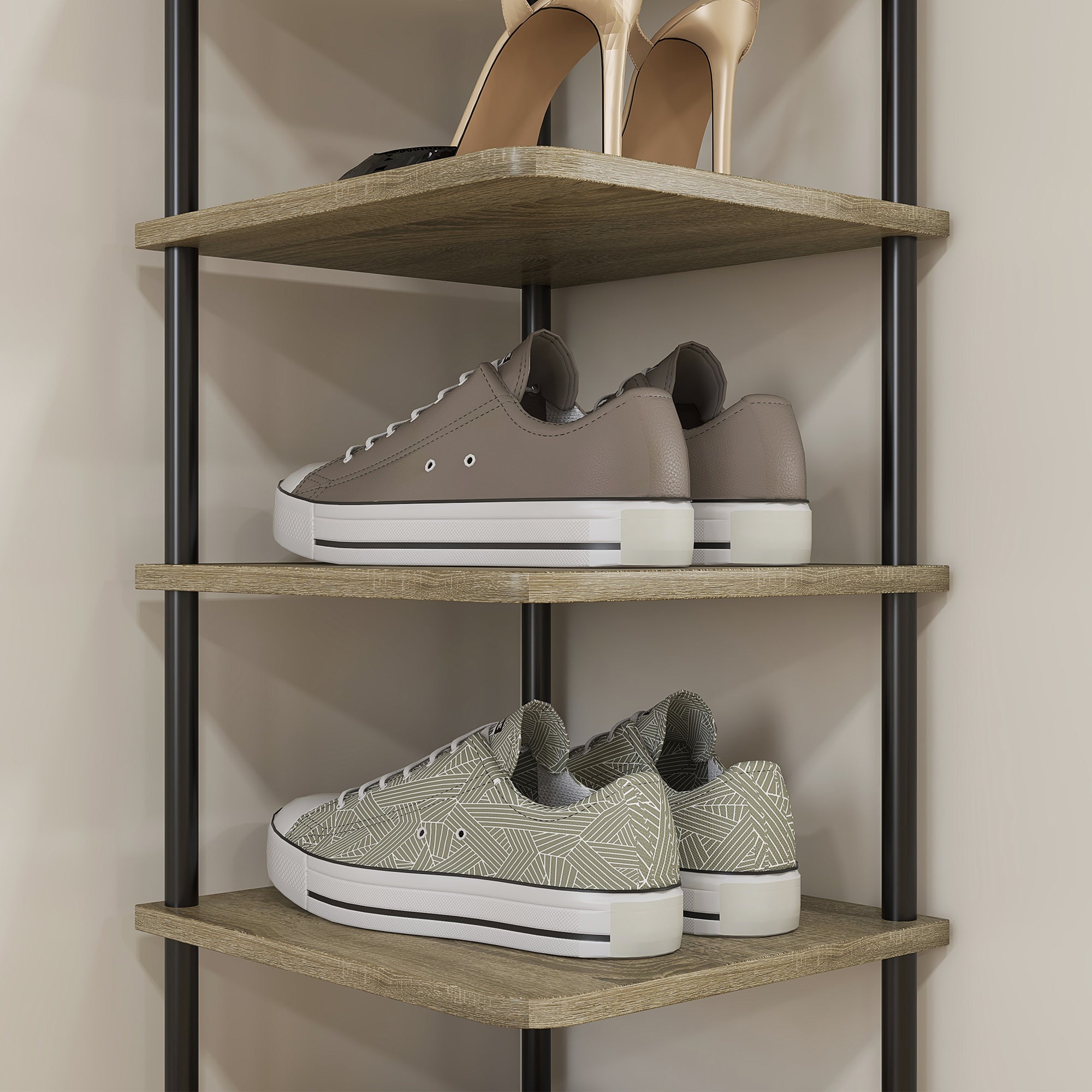 8-Level Shoe Cabinet Storage Organizer Shoe Rack Shoe Storage Shoe Stand Metal Frame Wood-Look Shelves - 28W x 26D x 125H cm