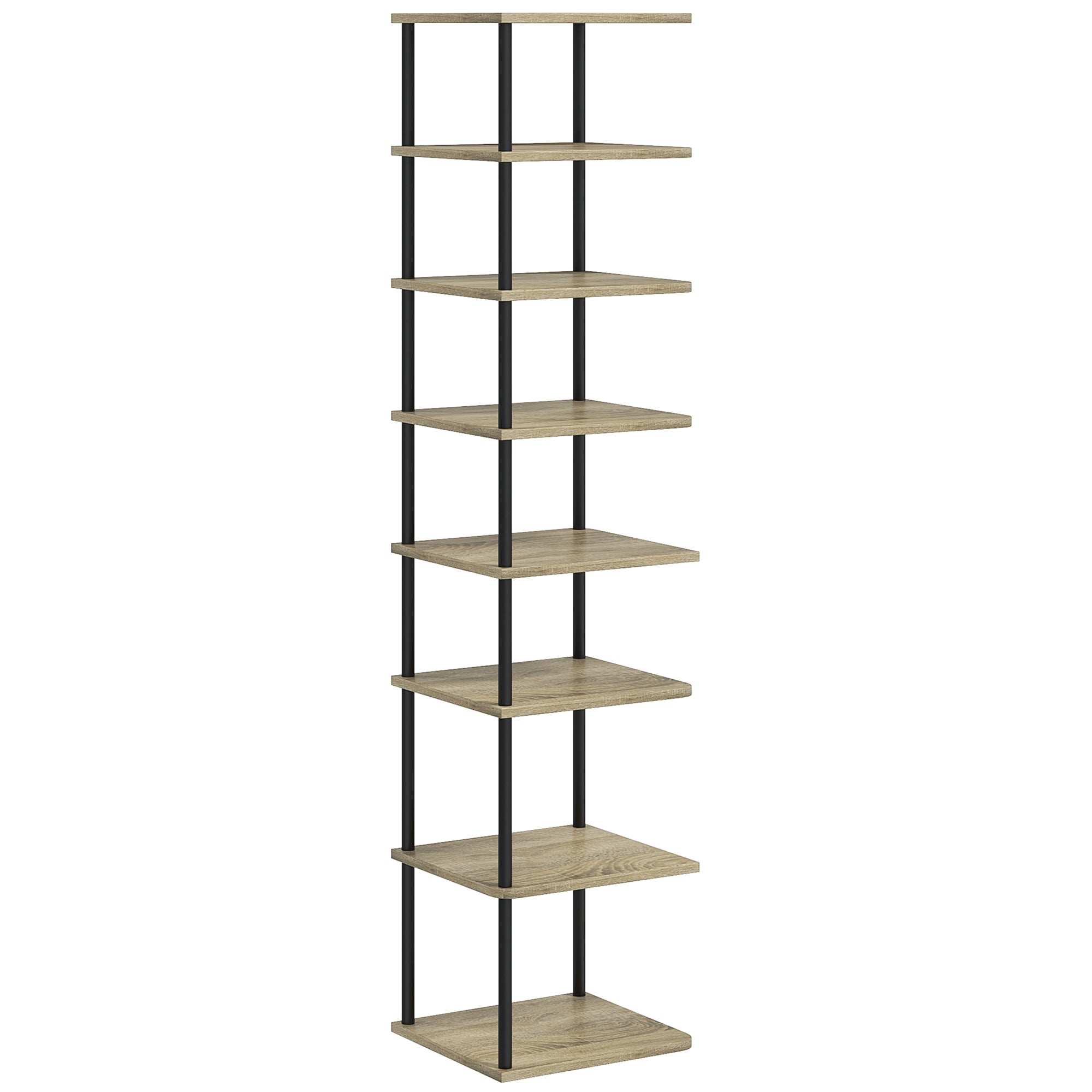 8-Level Shoe Cabinet Storage Organizer Shoe Rack Shoe Storage Shoe Stand Metal Frame Wood-Look Shelves - 28W x 26D x 125H cm