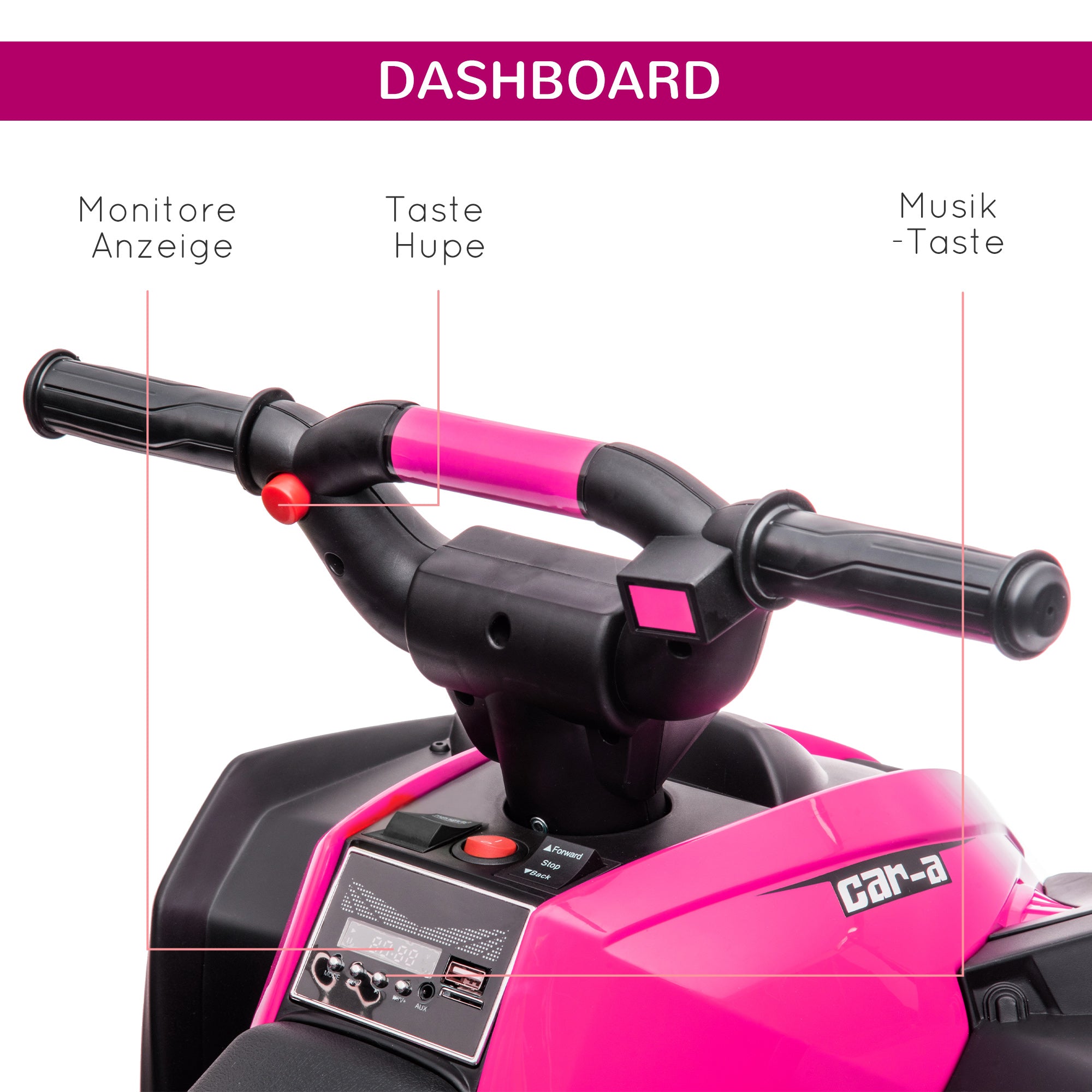 Kids Quad Electric 12V Children's Quad with Forward, Reverse Function, Music, USB Connection, Horn, LED Headlights 3-6km/h Electric Quad for Kids 3-5 Years Pink