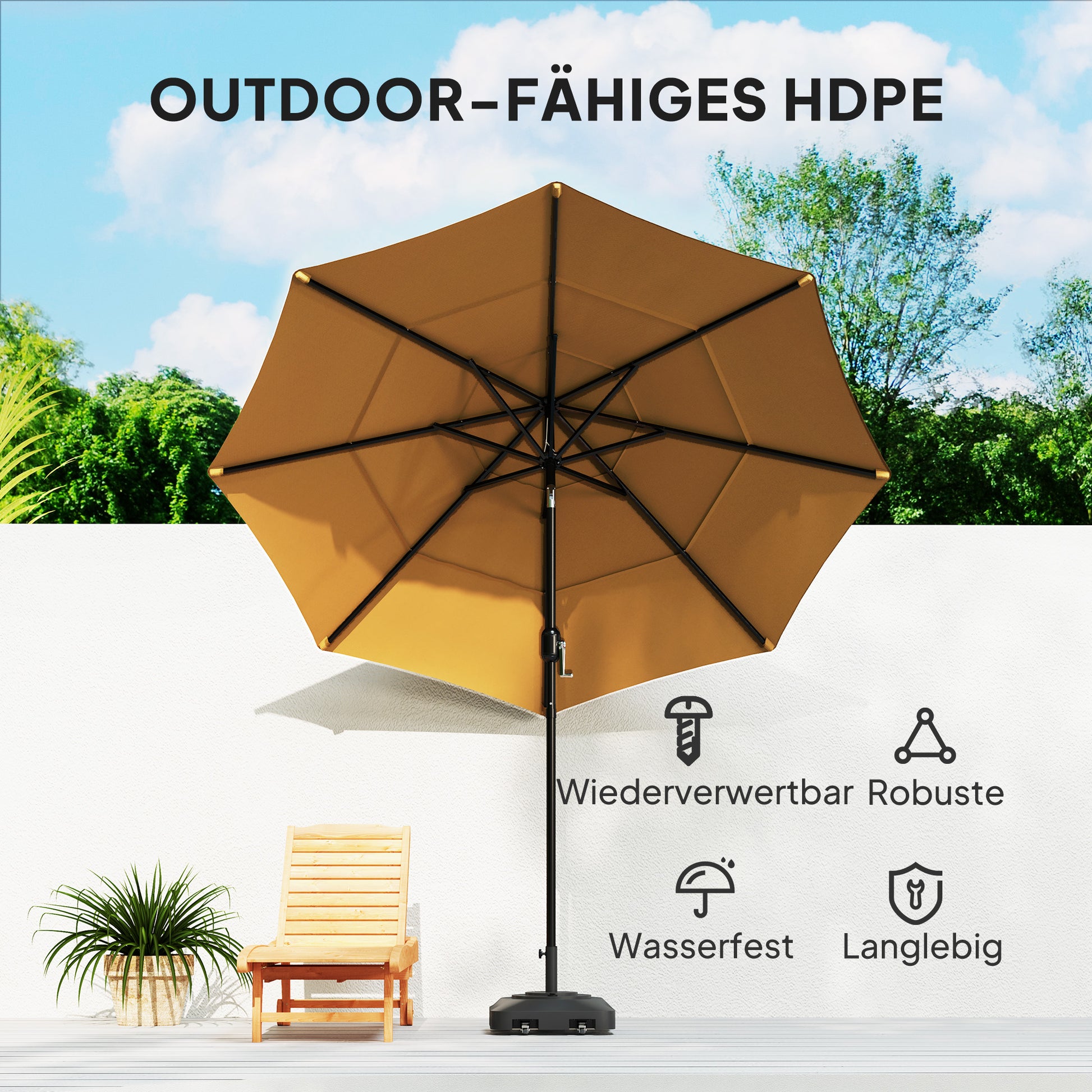Umbrella Stand up to 25 kg Fillable Umbrella Stand with Wheels, Square Umbrella Holder, Umbrella Weight, Stand for Umbrella Ø38/48 mm, for Balcony, Terrace, Garden, Black