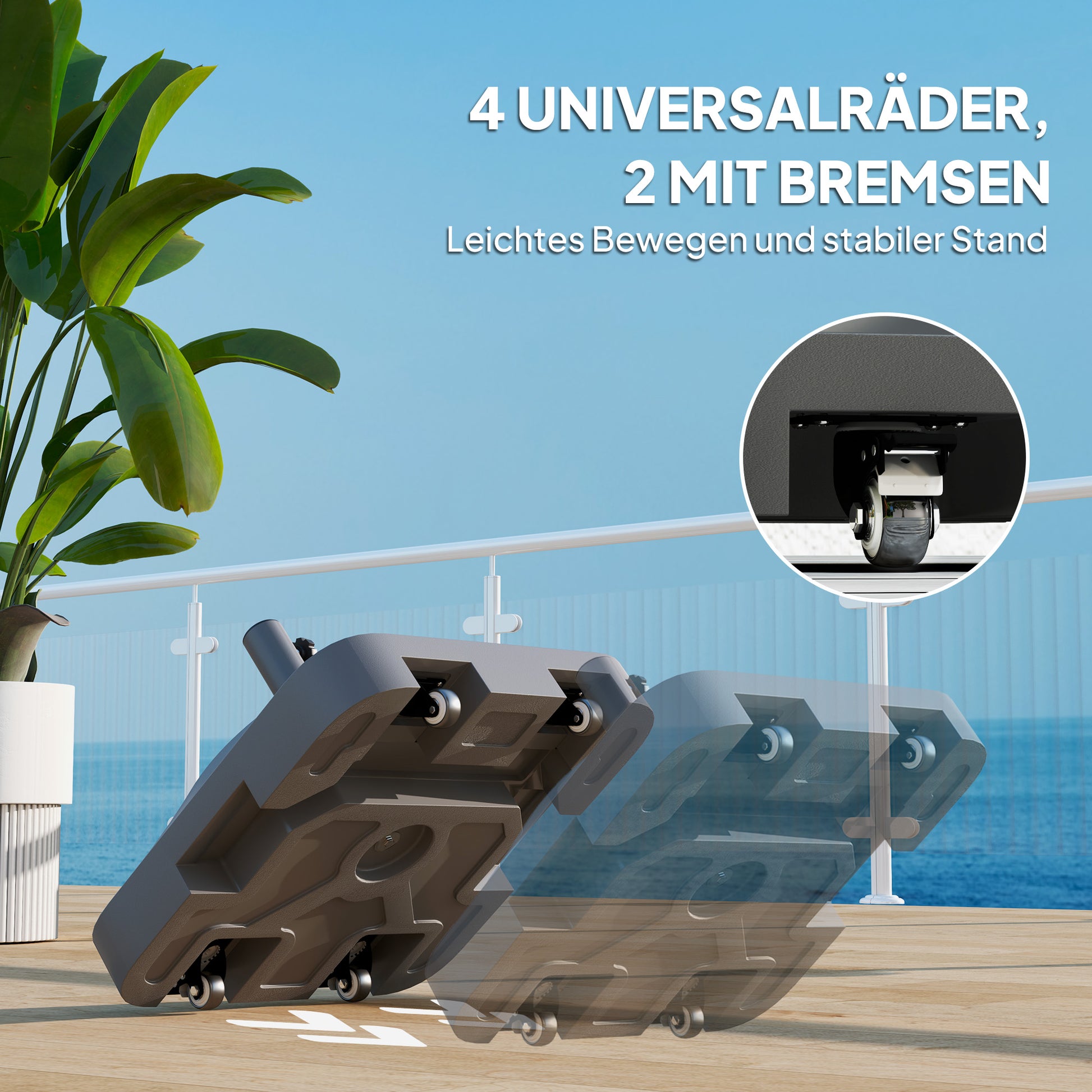 Umbrella Stand up to 25 kg Fillable Umbrella Stand with Wheels, Square Umbrella Holder, Umbrella Weight, Stand for Umbrella Ø38/48 mm, for Balcony, Terrace, Garden, Black