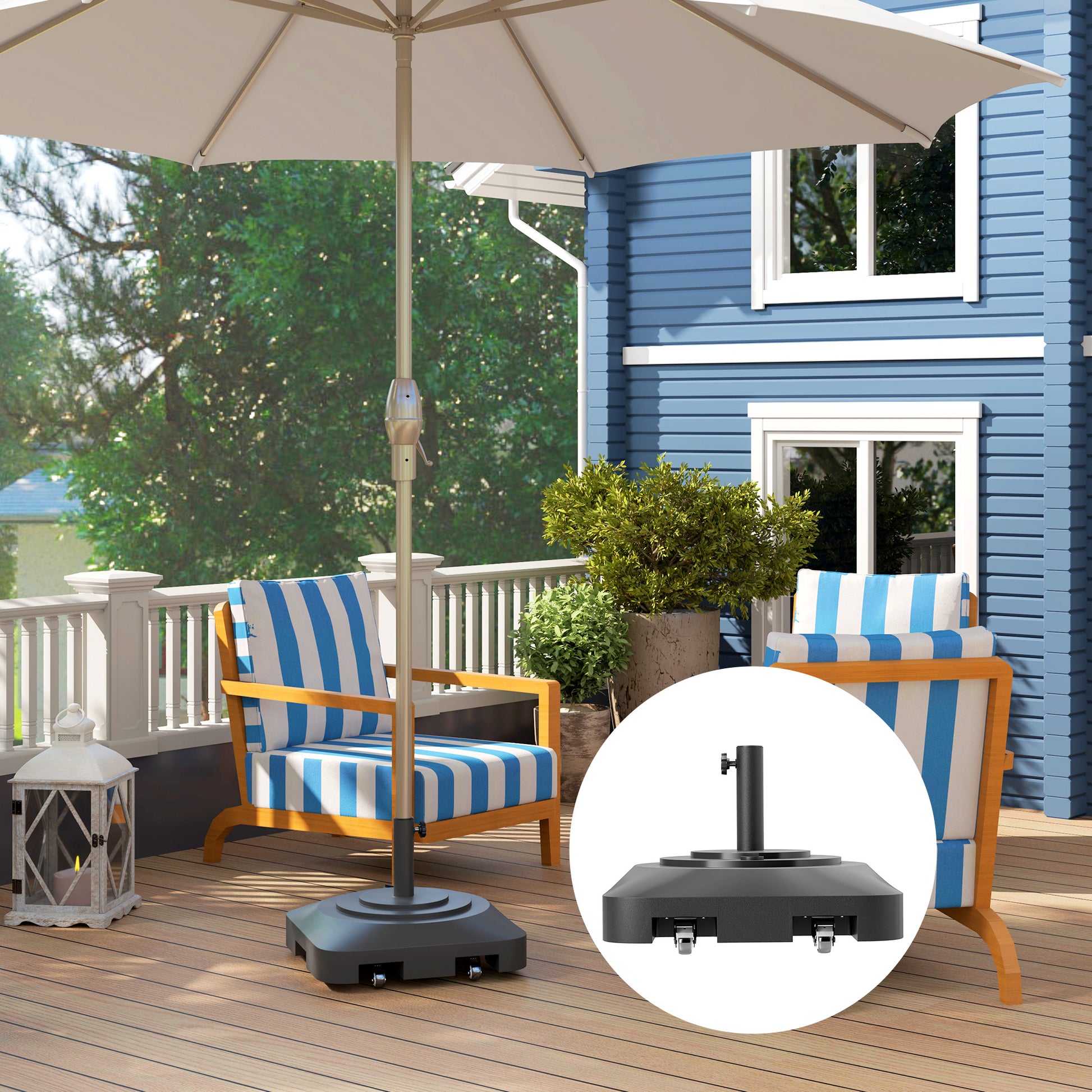 Umbrella Stand up to 25 kg Fillable Umbrella Stand with Wheels, Square Umbrella Holder, Umbrella Weight, Stand for Umbrella Ø38/48 mm, for Balcony, Terrace, Garden, Black