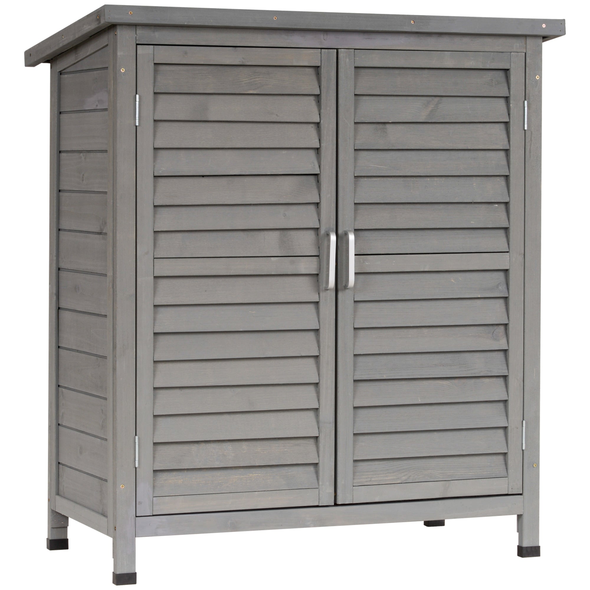 Wooden Garden Storage Shed with 2 Interior Shelves, 2 Doors, and Sloping Roof for Outdoor Terrace 87x46.5x96.5 cm Gray