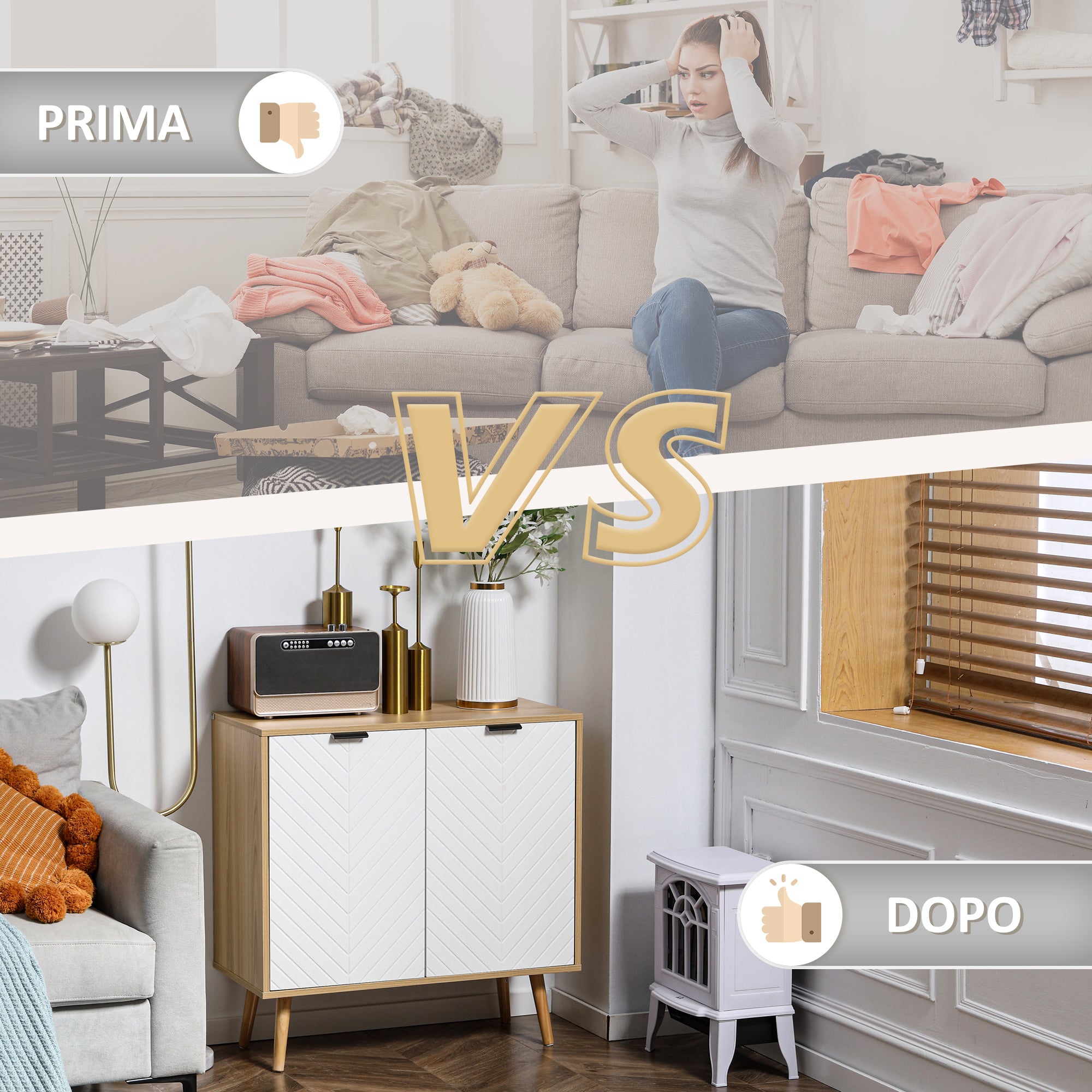 Modern Multipurpose Mobile in Chipboard and Pine Wood with Adjustable Internal Shelf on 3 Levels, Entryway Living Room Kitchen and Bathroom Furniture, 77x35x77.5 cm