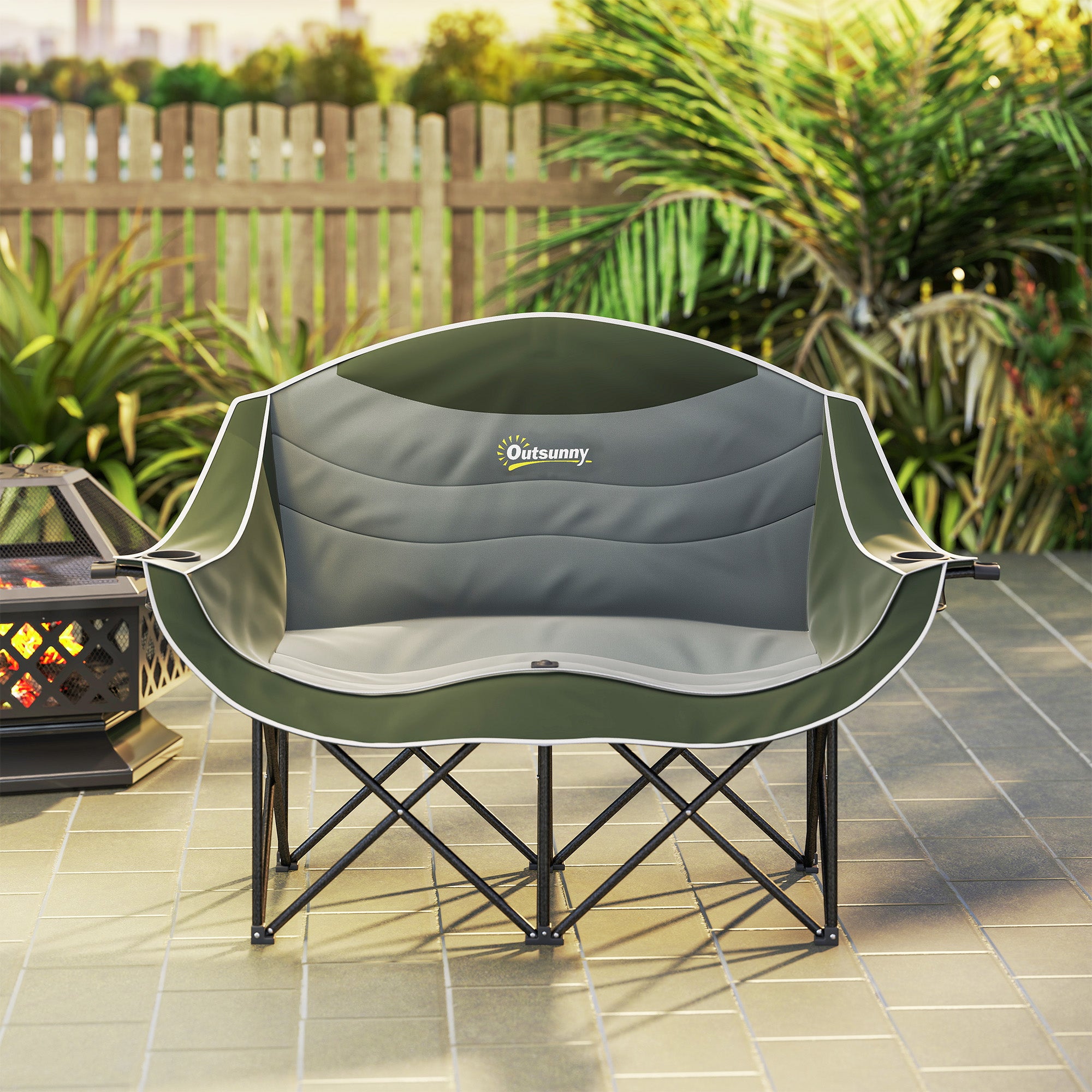 2-Person Folding Camping Chair with Cup Holders and Carry Bag — Padded Double Seat, Lightweight, Heavy-Duty up to 250 kg
