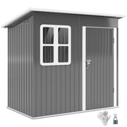 Garden Shed 2.55m², Shed with Pent Roof, 221 x 133 x 190/173 cm, Tool Shed with Lockable Door, Window, Bicycle Garage, Steel Garden Cabinet, for Backyard, Garden, Dark Gray