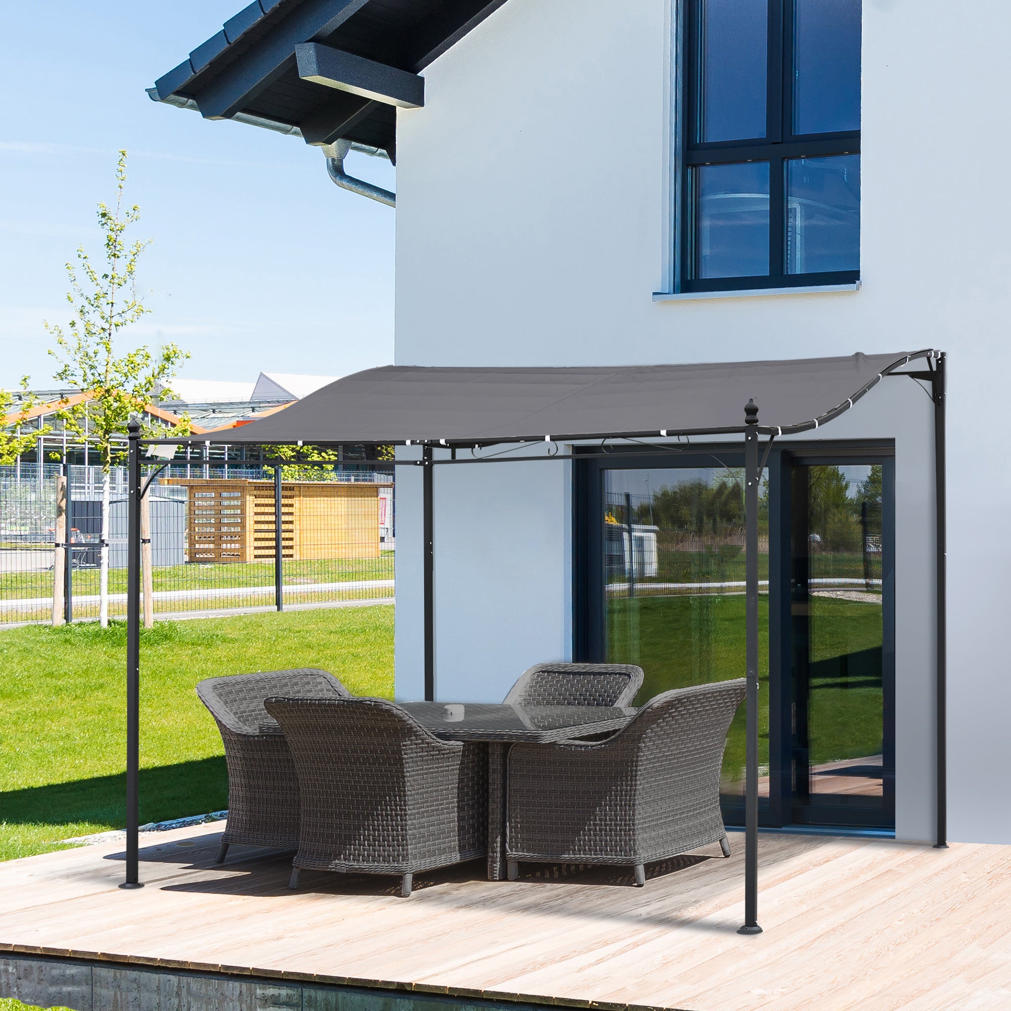 Pergola Garden Pavilion Canopy Cover Tent Metal Grey 297x297cm