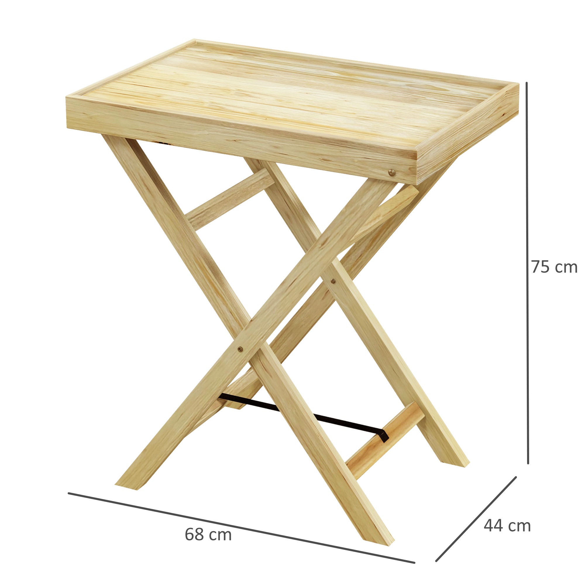 Rectangular outdoor garden table in natural wood for balcony terrace 68L x 44W x 75H cm