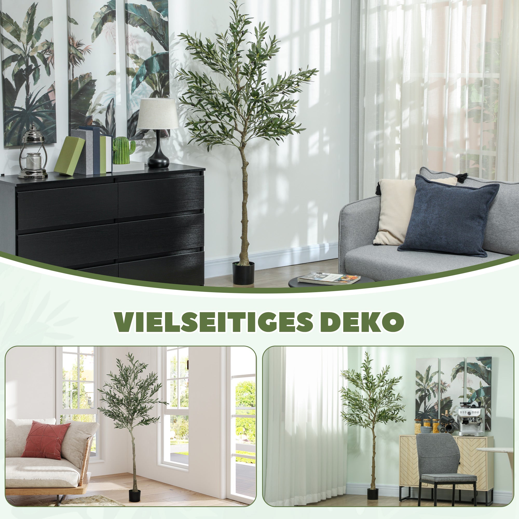 Artificial Olive Tree Large 180 cm Fake Plant, Plastic Artificial Plants Olive Tree in Pot, Artificial Tree with Cement, Artificial Moss for Living Room, Bedroom, Decor, Office
