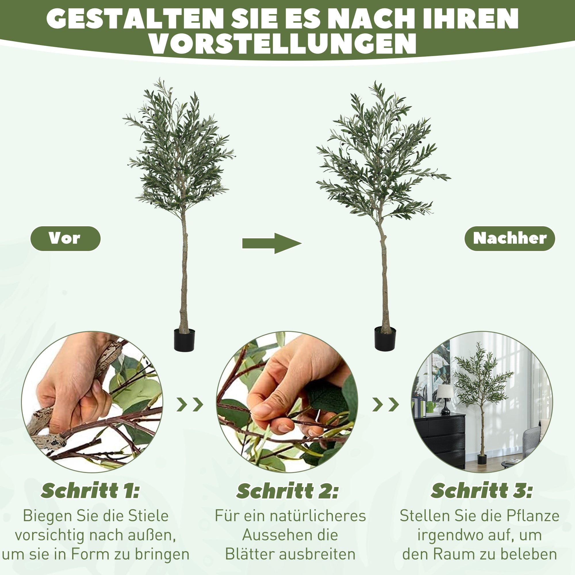 Artificial Olive Tree Large 180 cm Fake Plant, Plastic Artificial Plants Olive Tree in Pot, Artificial Tree with Cement, Artificial Moss for Living Room, Bedroom, Decor, Office