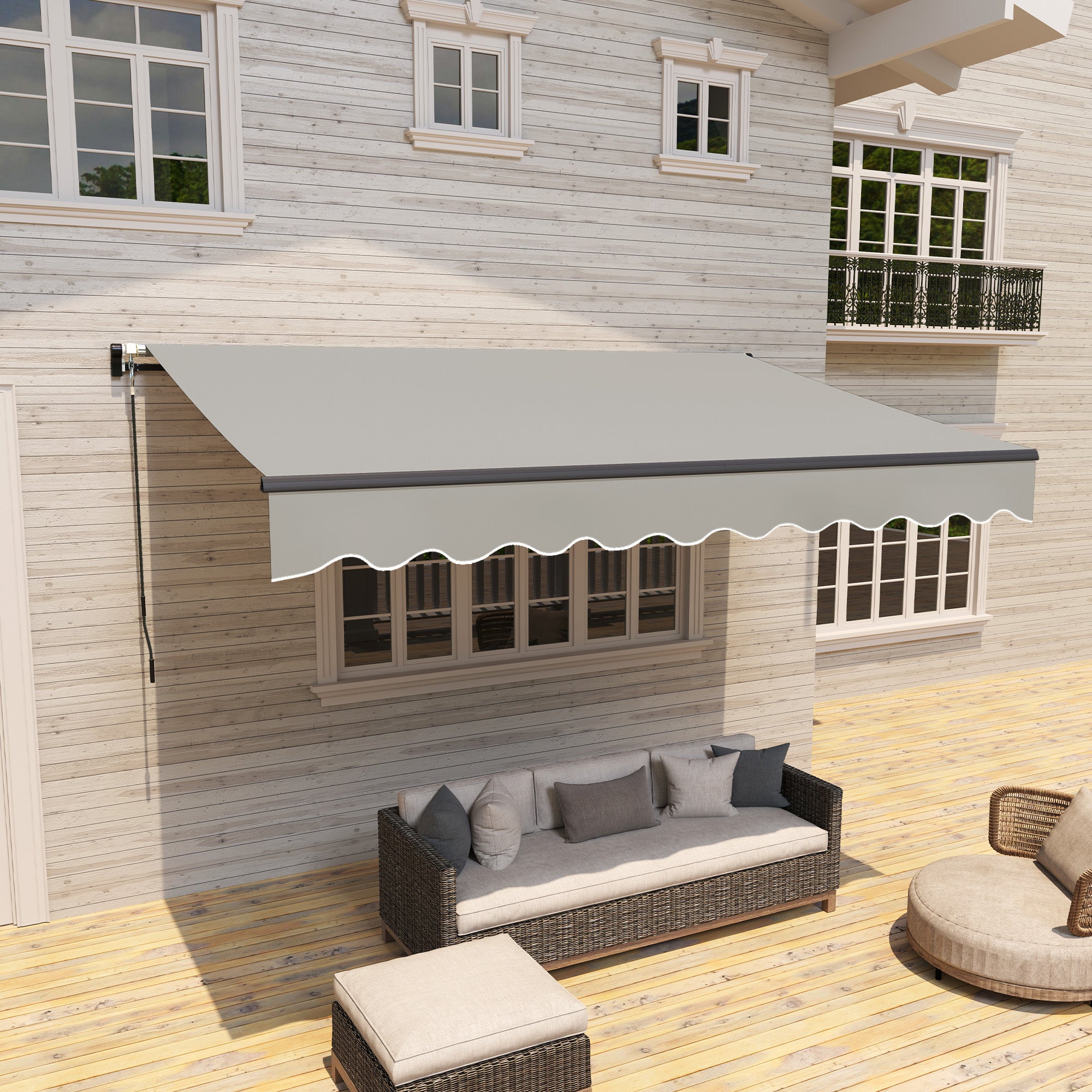 Manual Retractable Awning 360x220 cm Balcony Awning with Aluminum Crank 3 Arms and UV30+ Protection Retractable Outdoor Awning for Garden Terrace Windows Gray