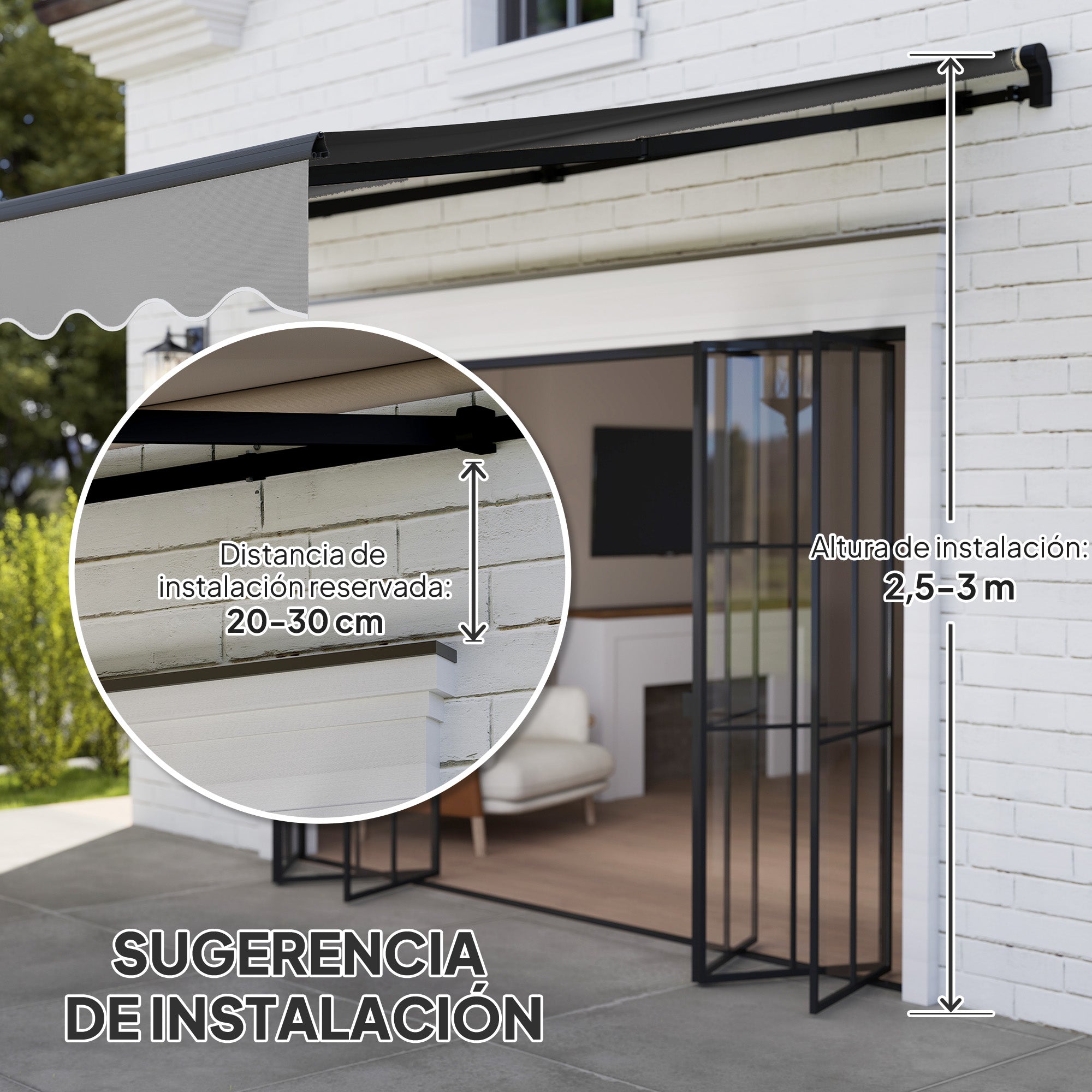 Manual Retractable Awning 360x220 cm Balcony Awning with Aluminum Crank 3 Arms and UV30+ Protection Retractable Outdoor Awning for Garden Terrace Windows Gray