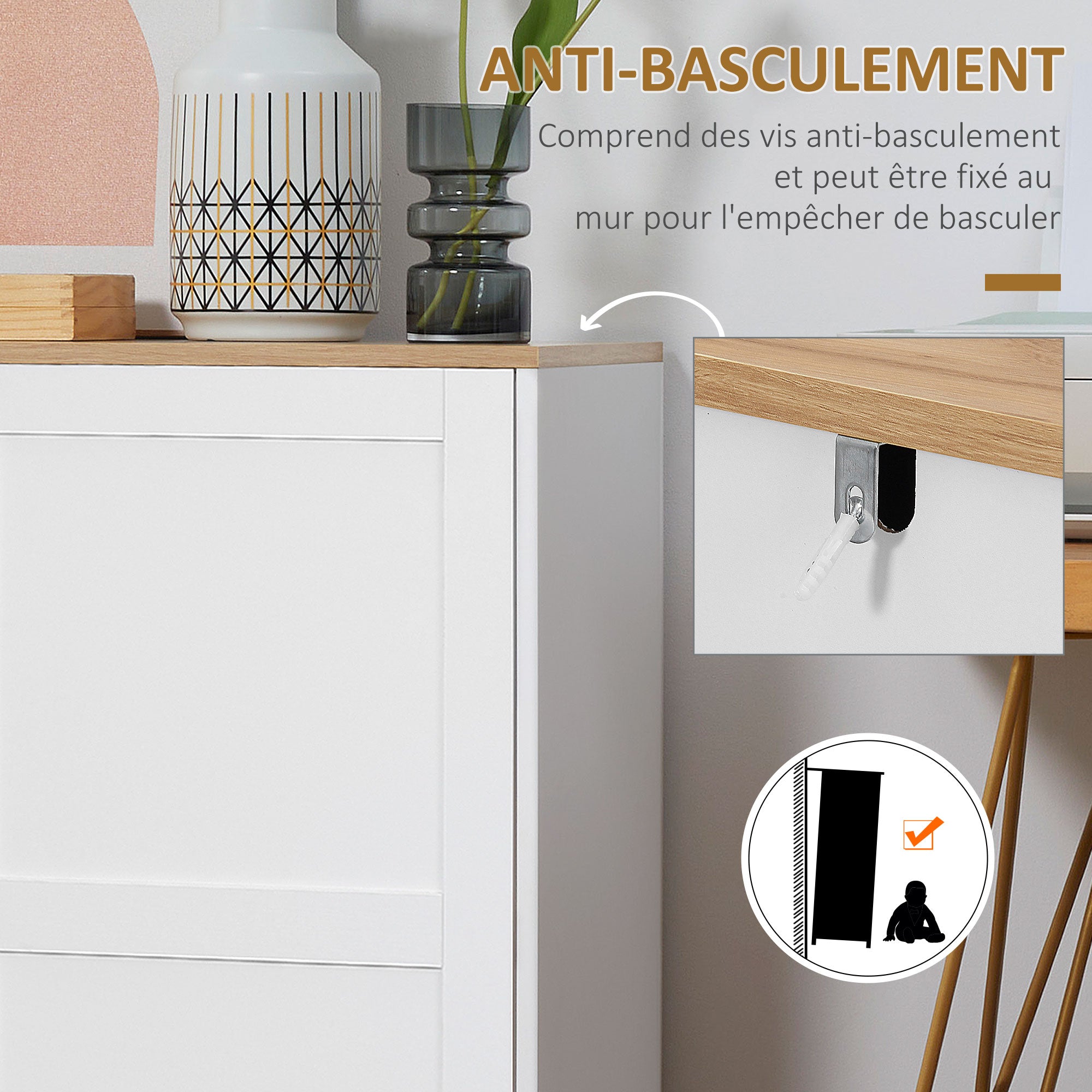 Kitchen Storage Cabinet Sideboard Buffet with 2 Doors and 2 Adjustable Shelves - White and Wood Look - 90 x 39.5 x 88 cm