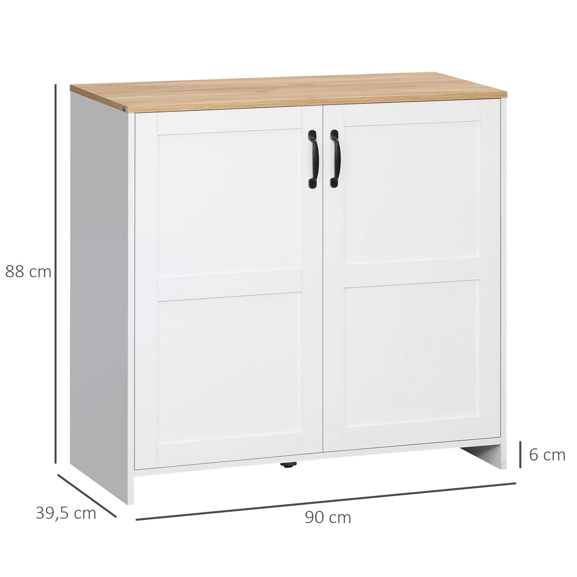 Kitchen Storage Cabinet Sideboard Buffet with 2 Doors and 2 Adjustable Shelves - White and Wood Look - 90 x 39.5 x 88 cm